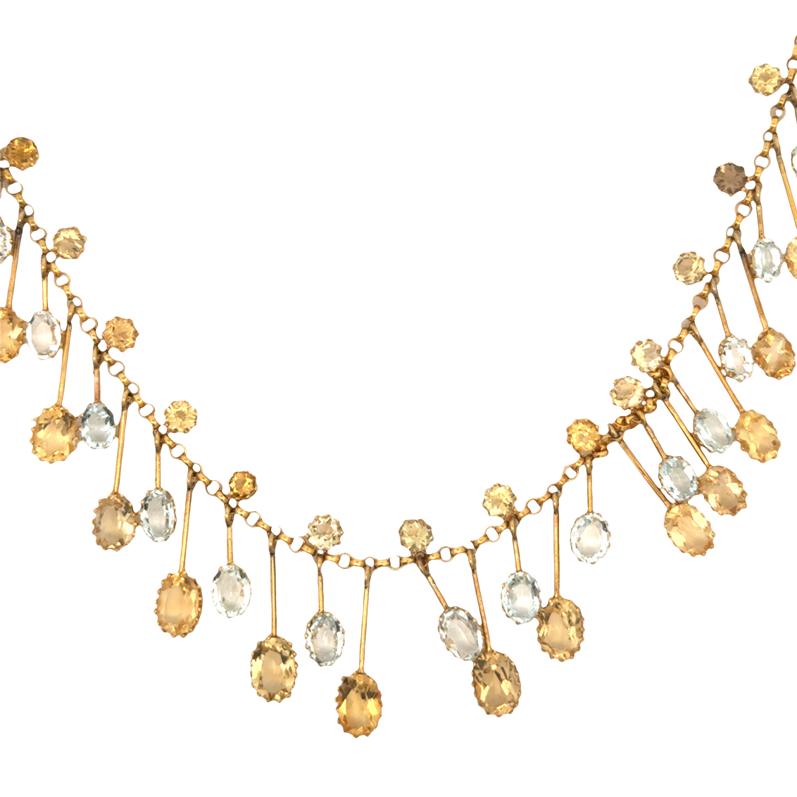 14k Yellow Gold Mid-Century Fringe Gemstone Necklace