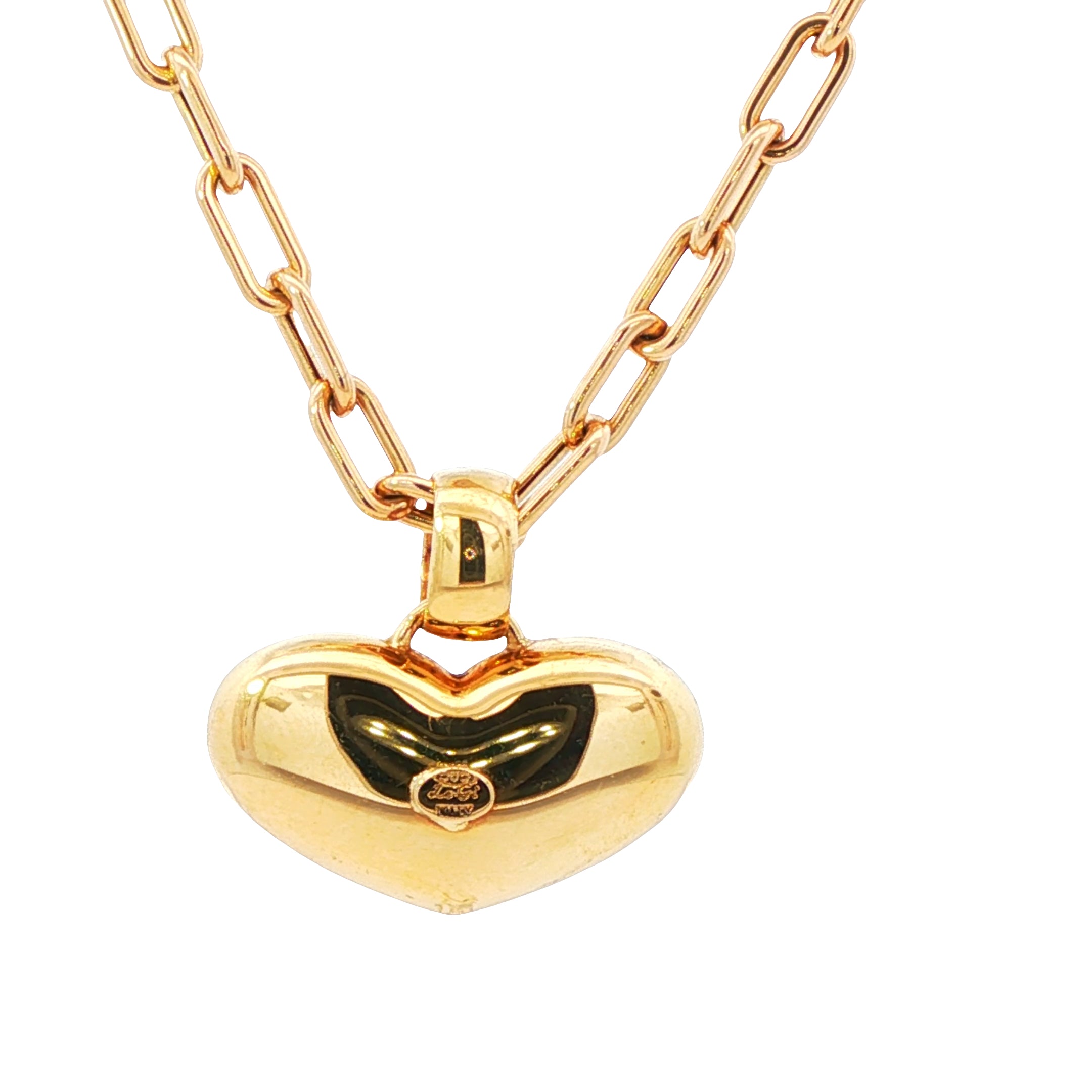 14k gold puffy heart hallmak on white background