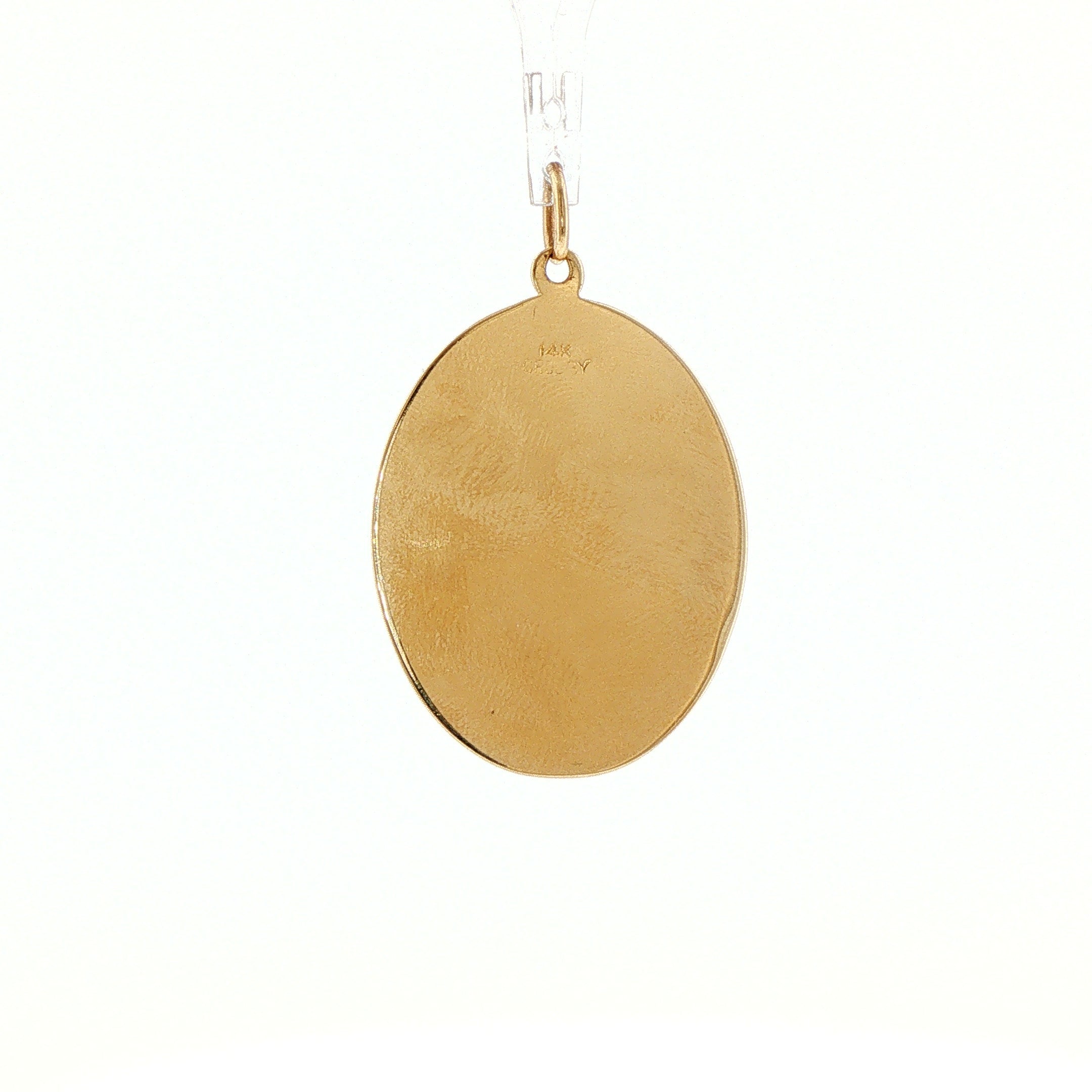 1960s 14 karat yellow gold crown charm pendant, polished plain reverse, back view