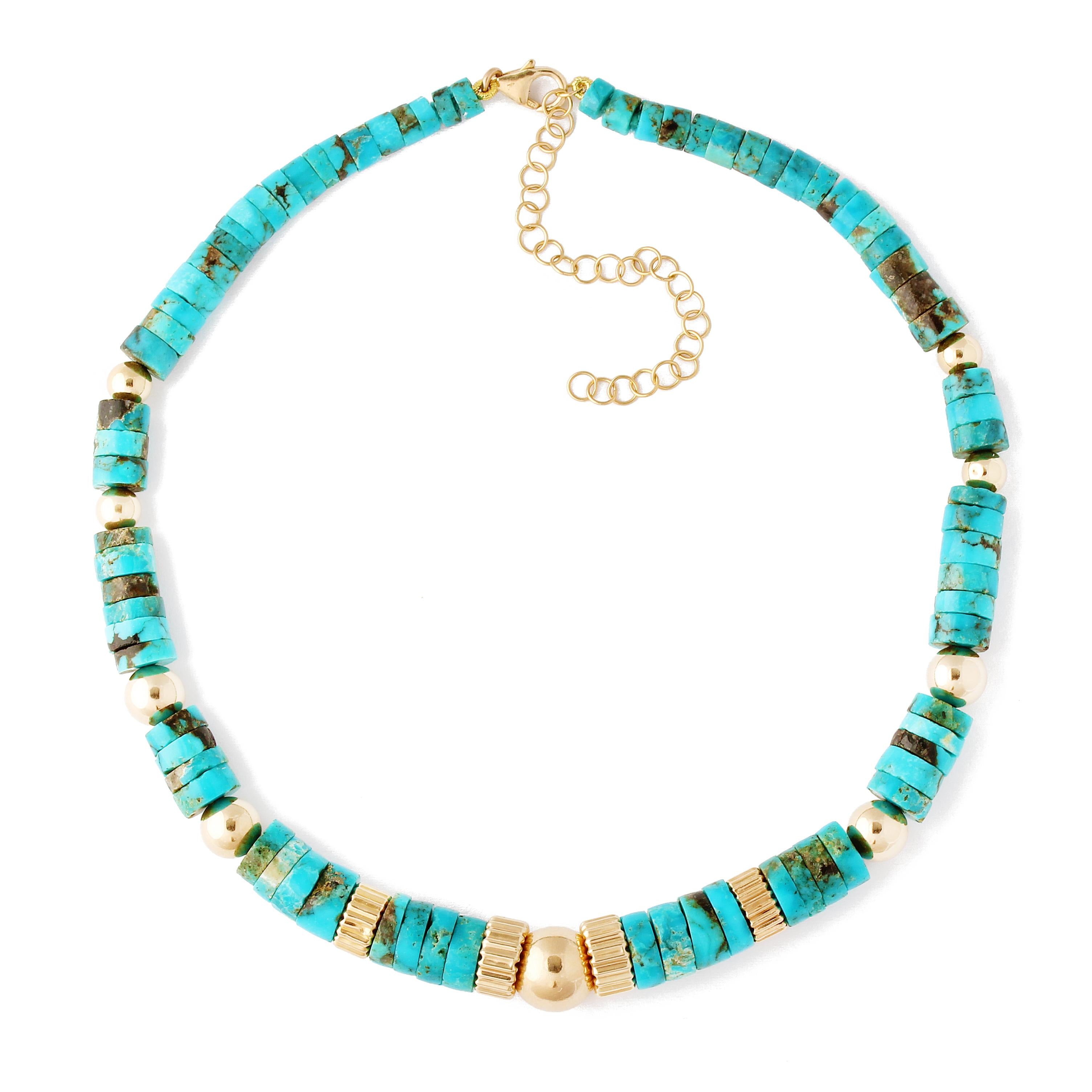 Vintage 14k Gold Beaded Turquoise Necklace