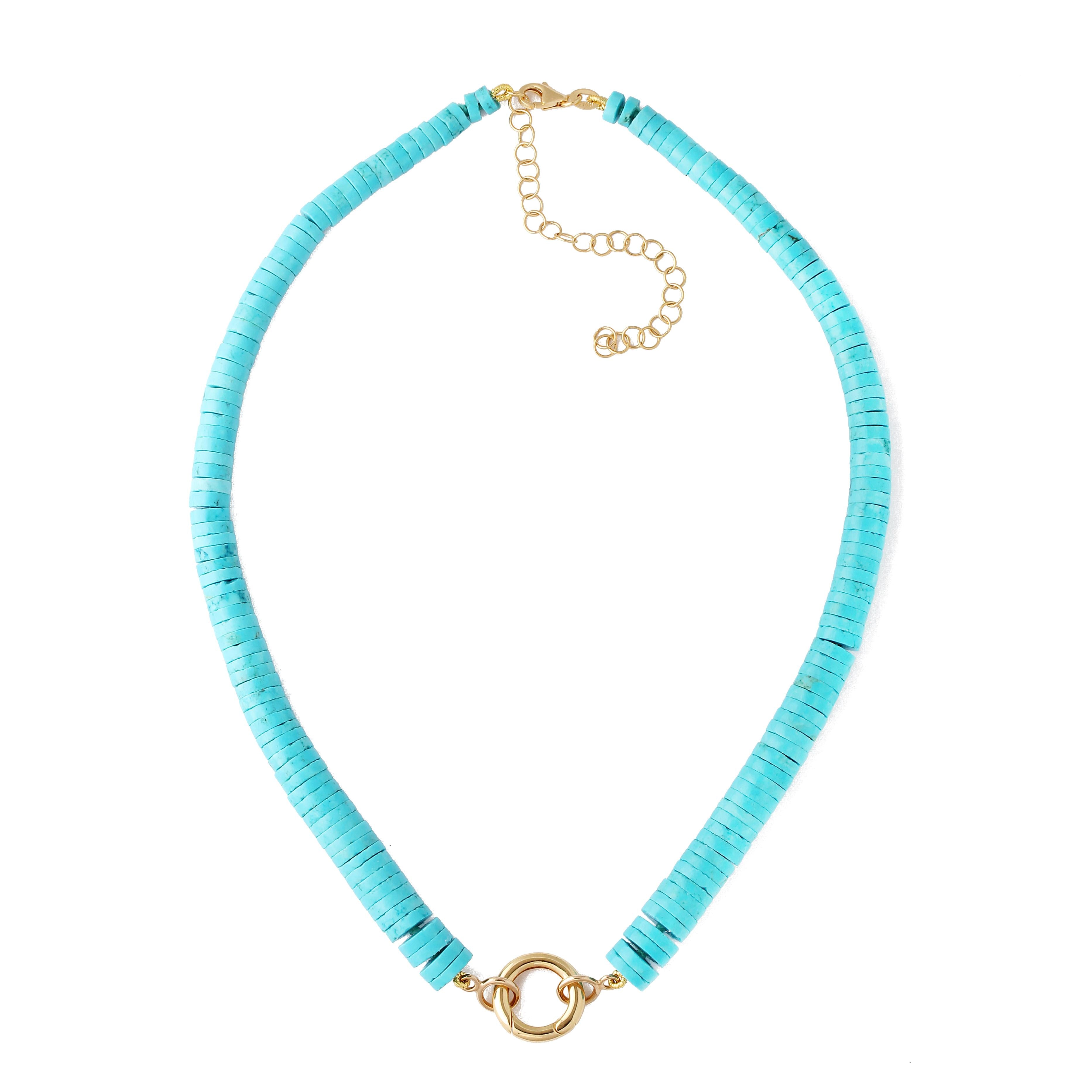 Vintage Heishi Navajo Turquoise Beaded Necklace with Large Push-in Circle Clasp
