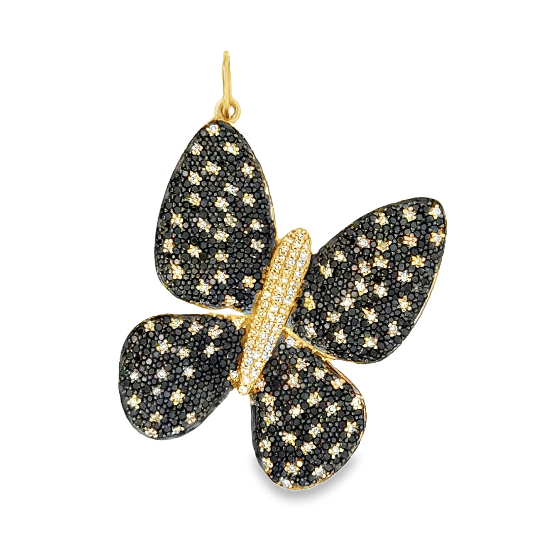 14k Gold Black and White Diamond Butterfly Charm