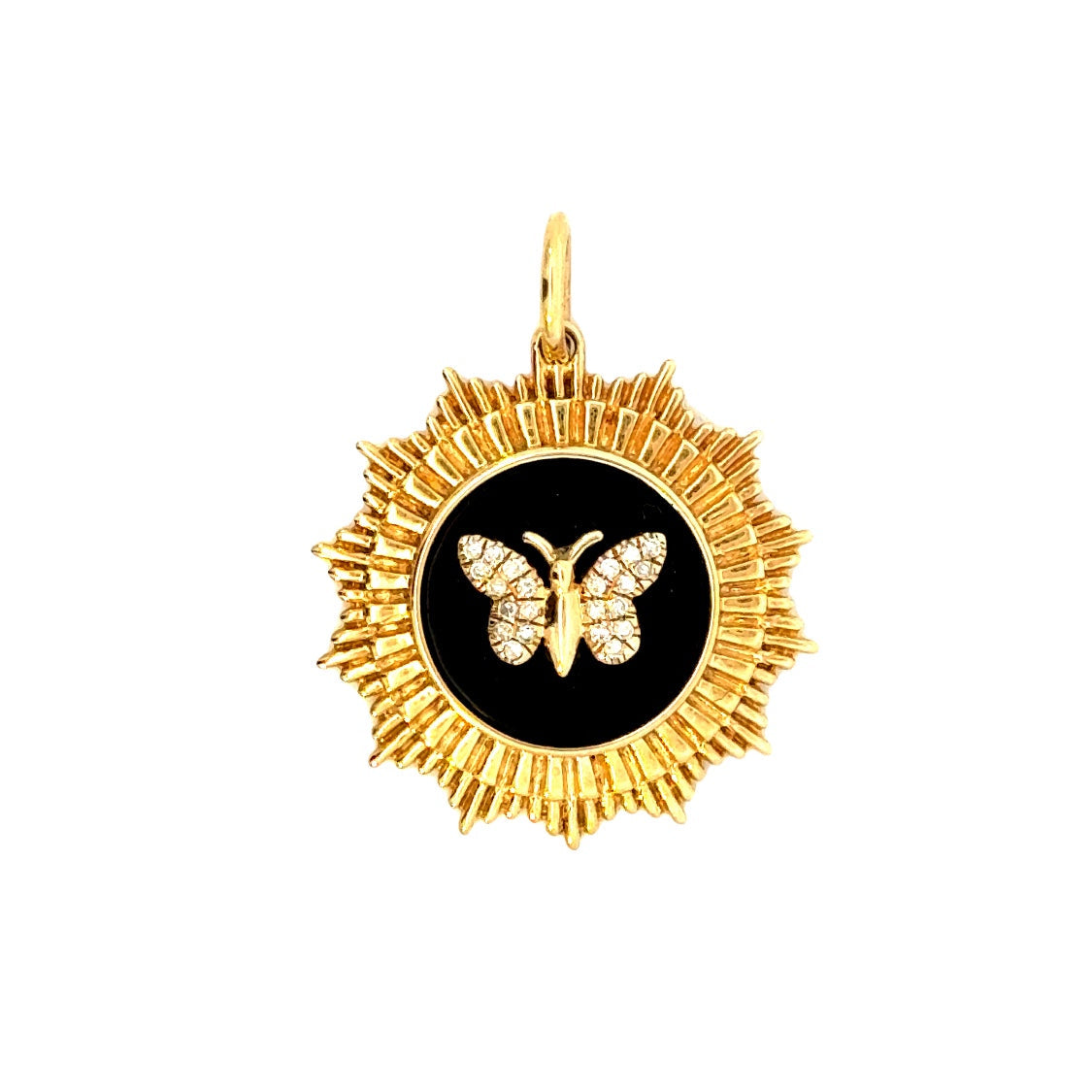 14k Gold Black Onyx and Diamond Butterfly Charm
