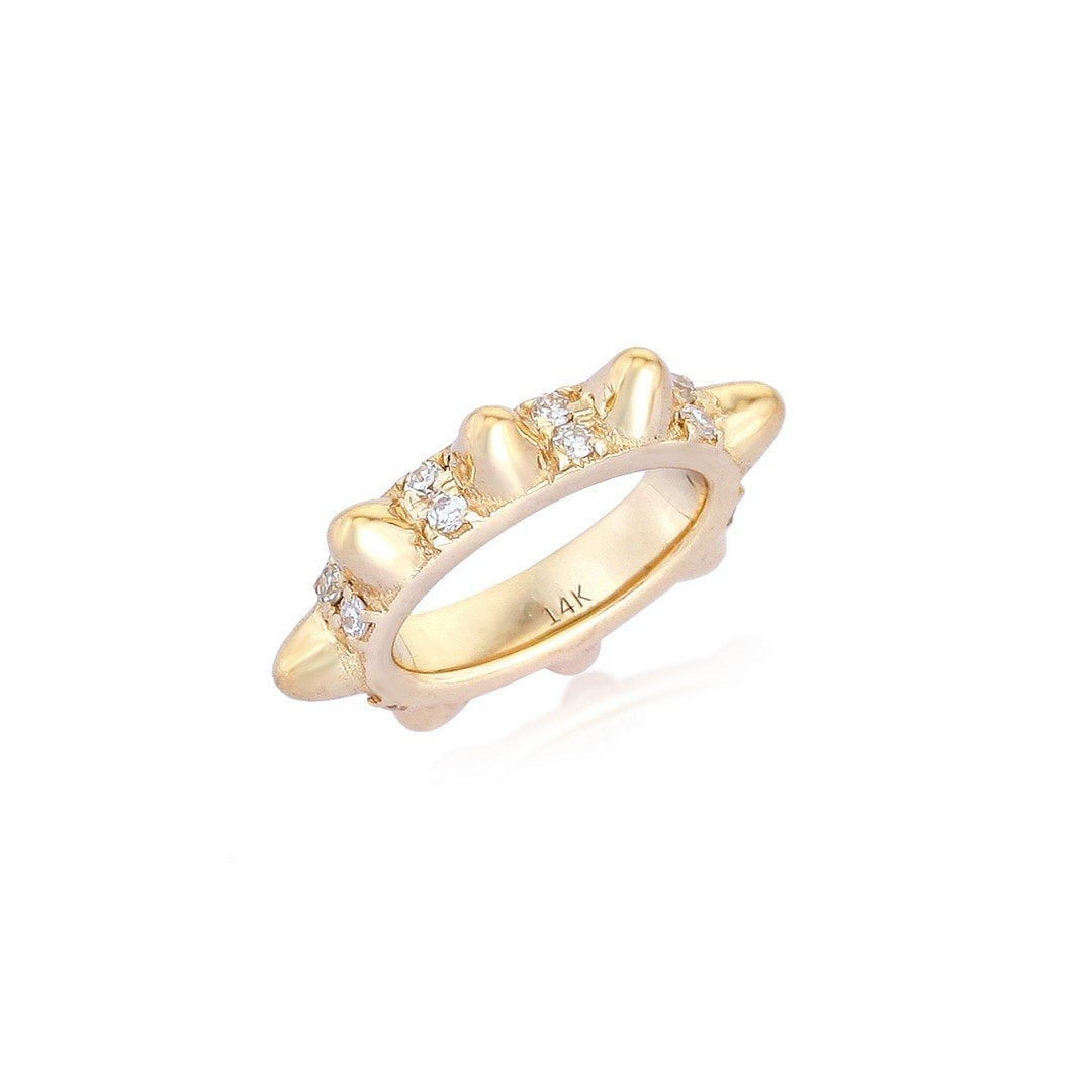 Dije espaciador redondo con diamantes en forma de púas en oro amarillo de 14 k