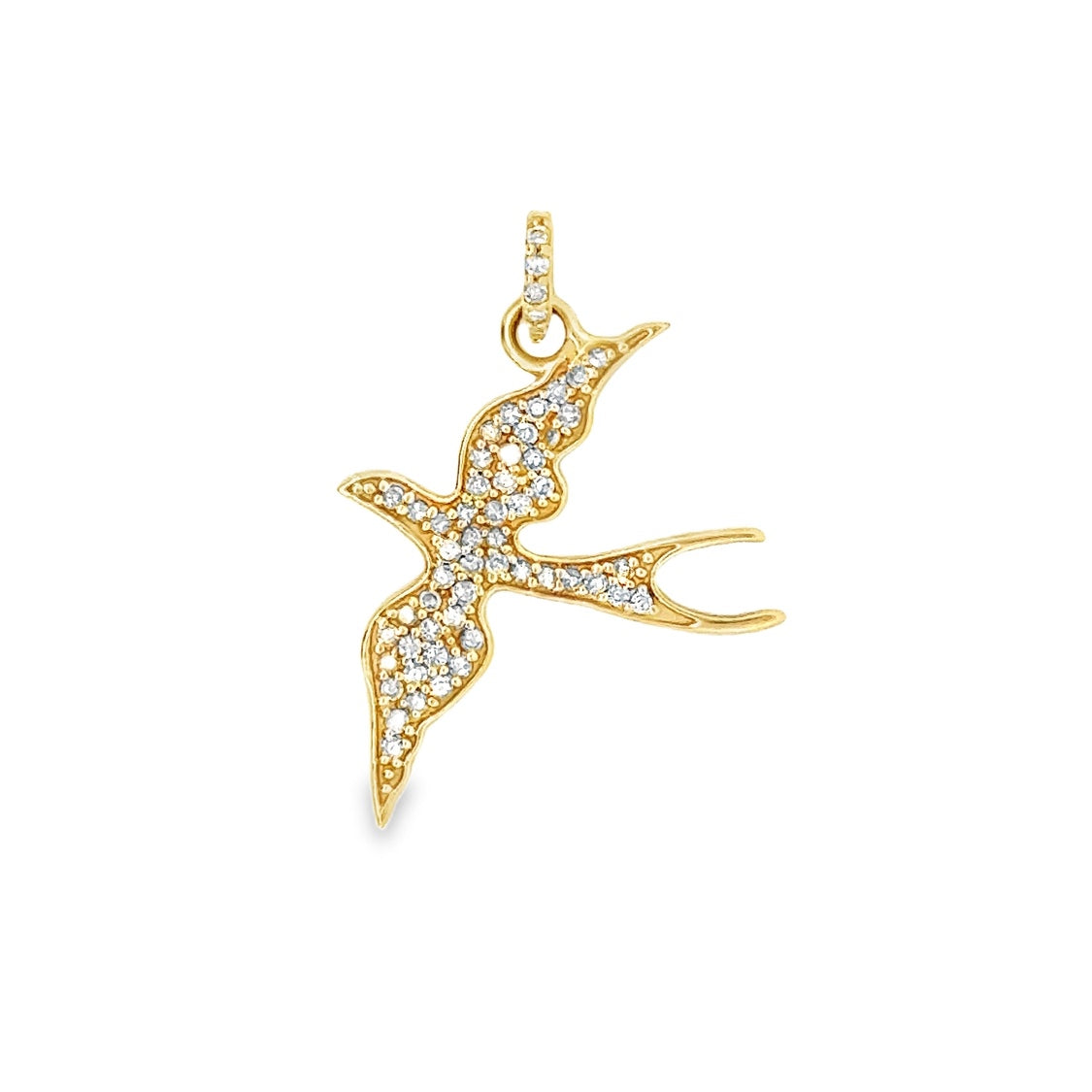 14k Yellow Gold Diamond Flying Bird Charm