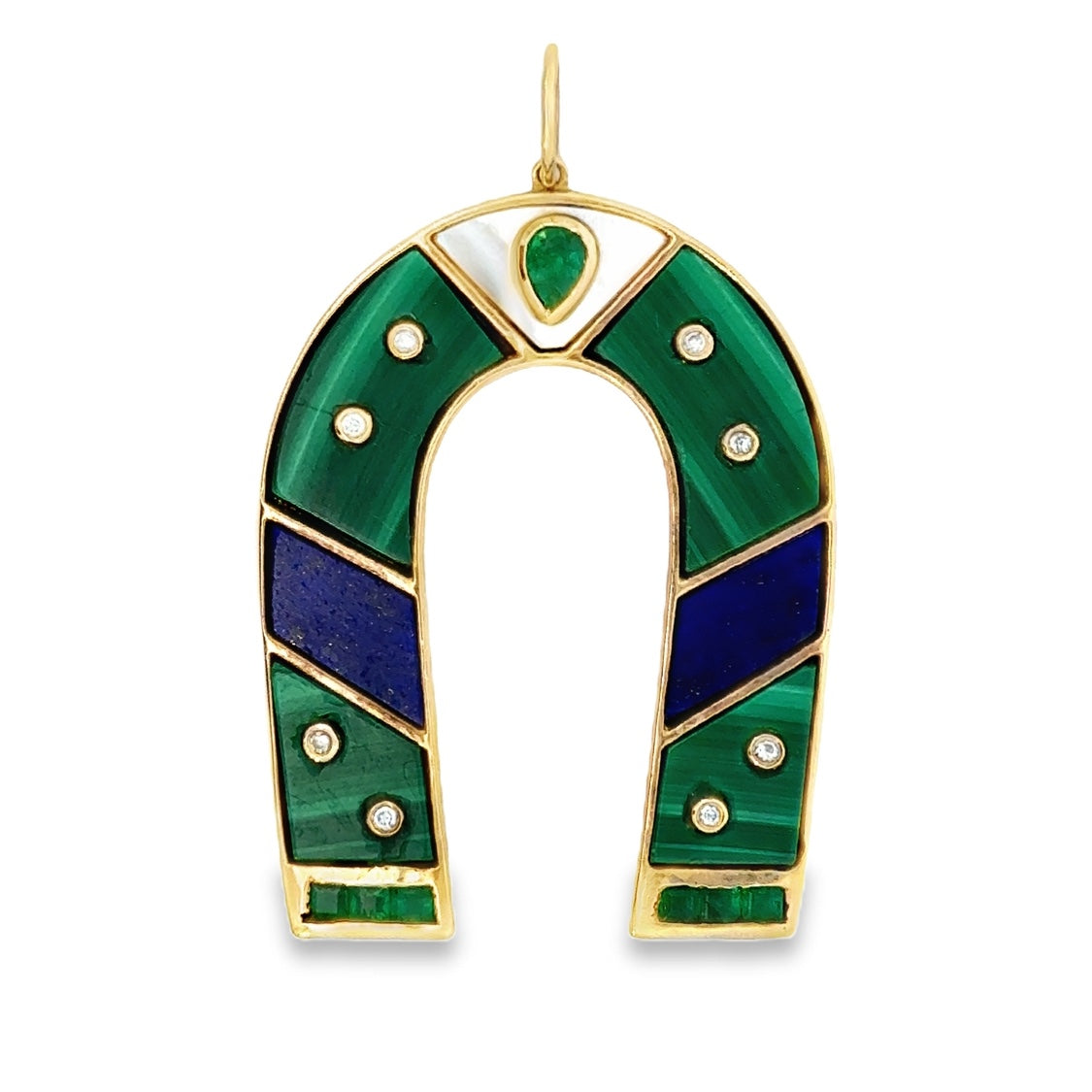 Gemstone and Diamond Large Horseshoe 14k Gold Charm