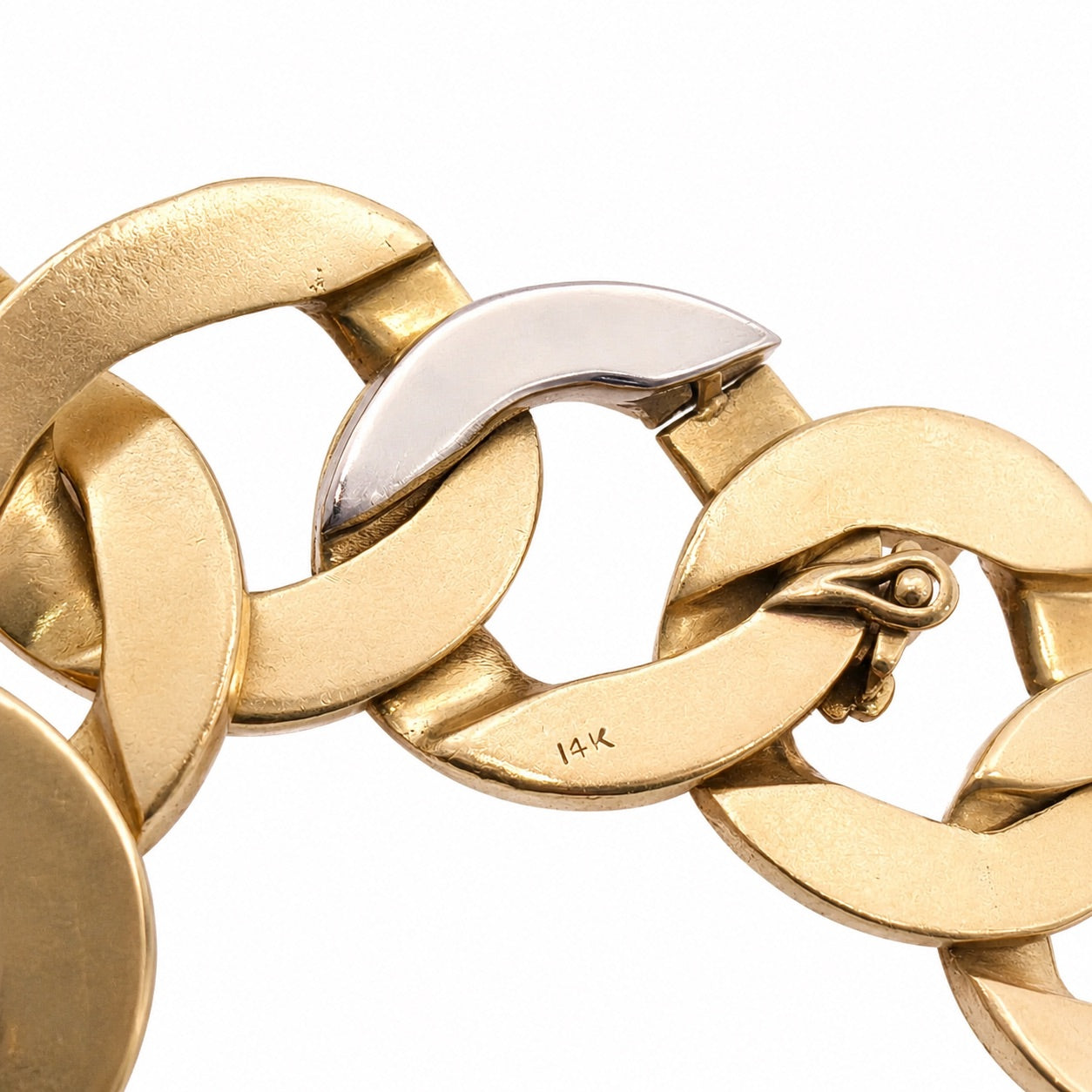 14 Karat Yellow Gold 1970s Vintage Flat Curb Link Bracelet