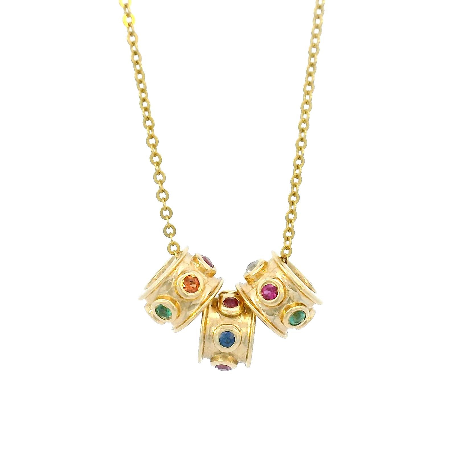 14K Yellow Gold Multi-Gemstone Rondel Spacer Charm