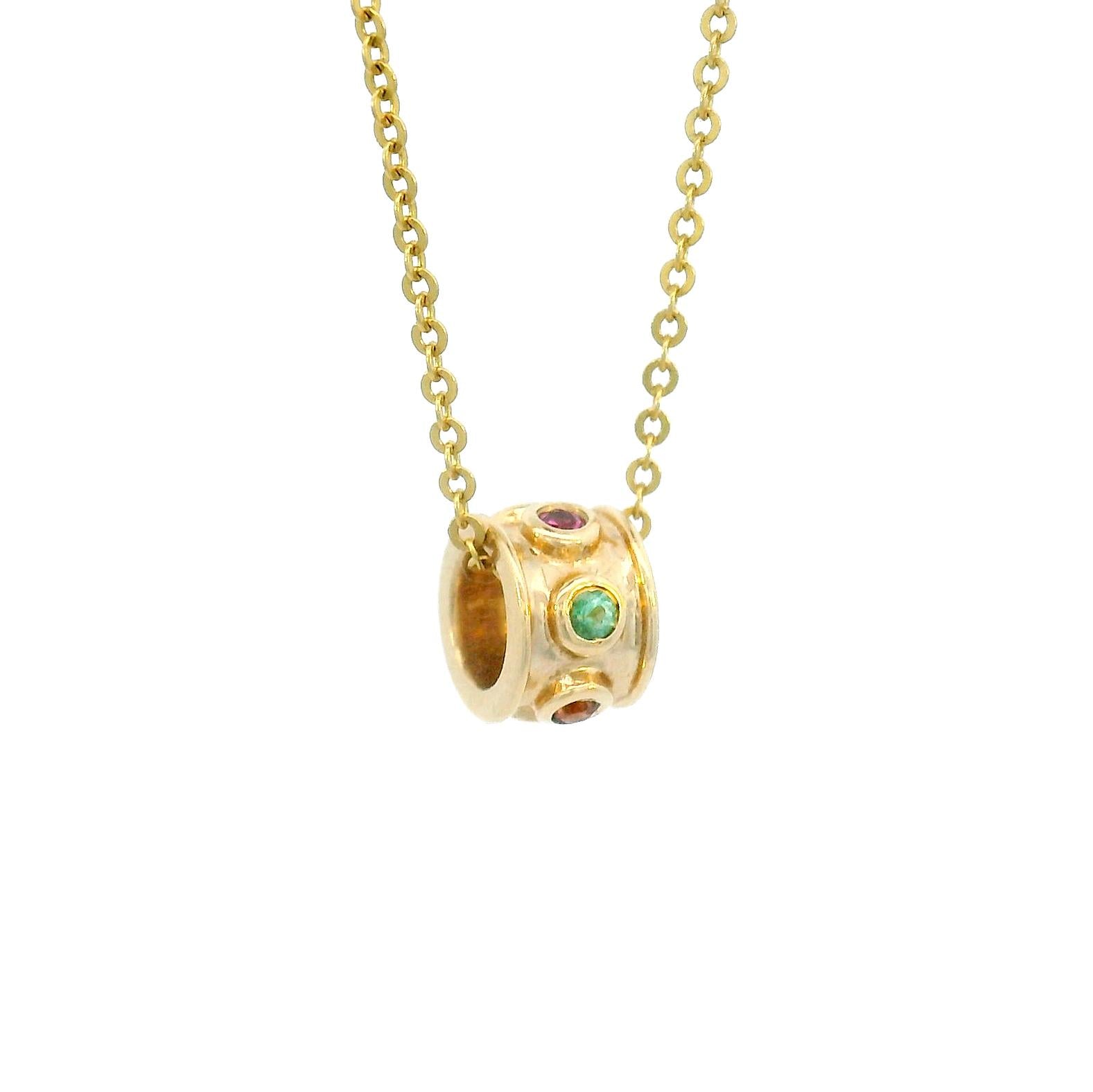 14K Yellow Gold Multi-Gemstone Rondel Spacer Charm