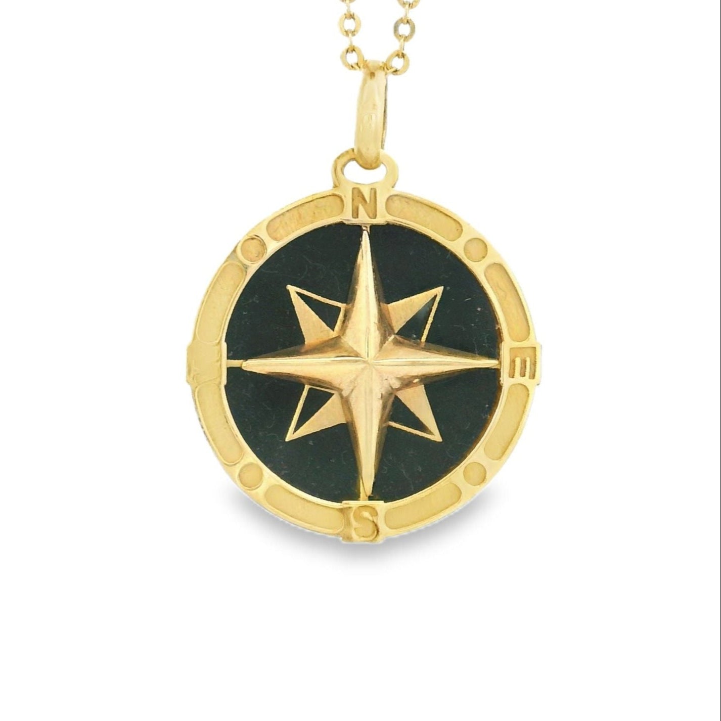 14k Gold Large Gemstone Compass Charm