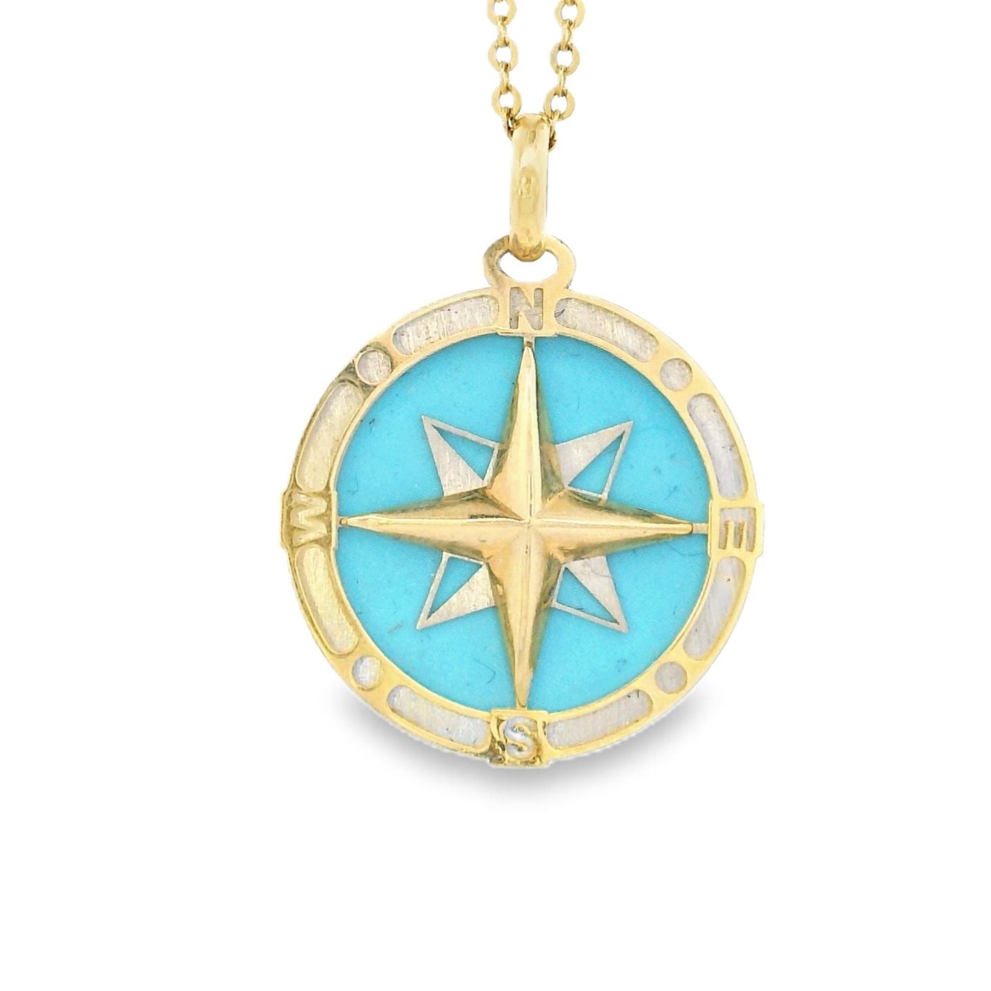 14k Gold Large Gemstone Compass Charm
