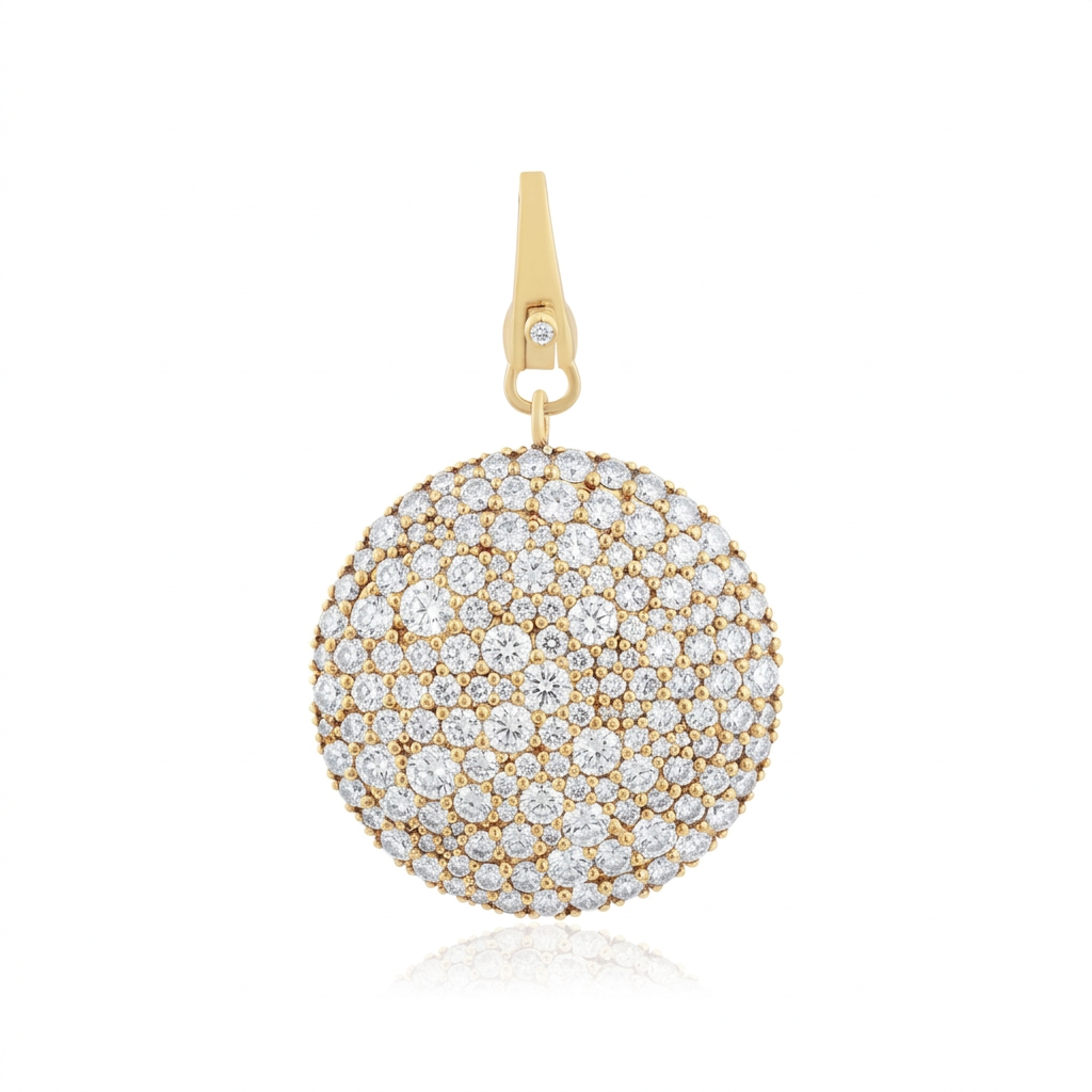 14k Yellow Gold 5 Carat Pave Diamond Medallion Lobster Clasp Charm Pendant