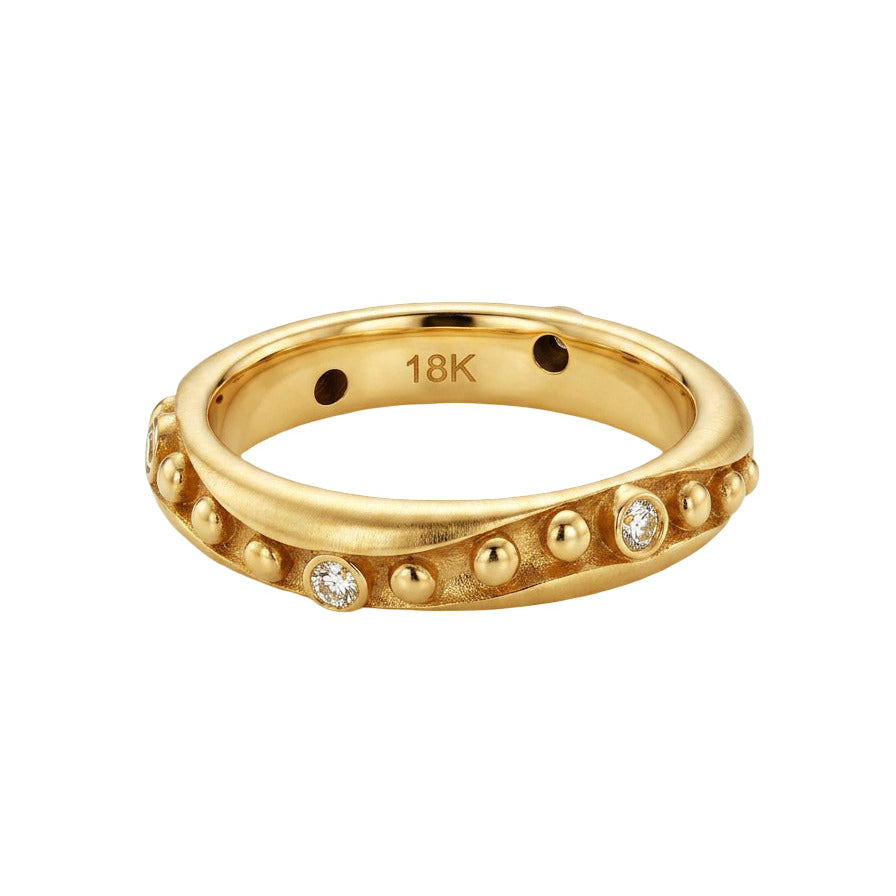 18K Yellow Gold Diamond Studded Band Stacking Ring