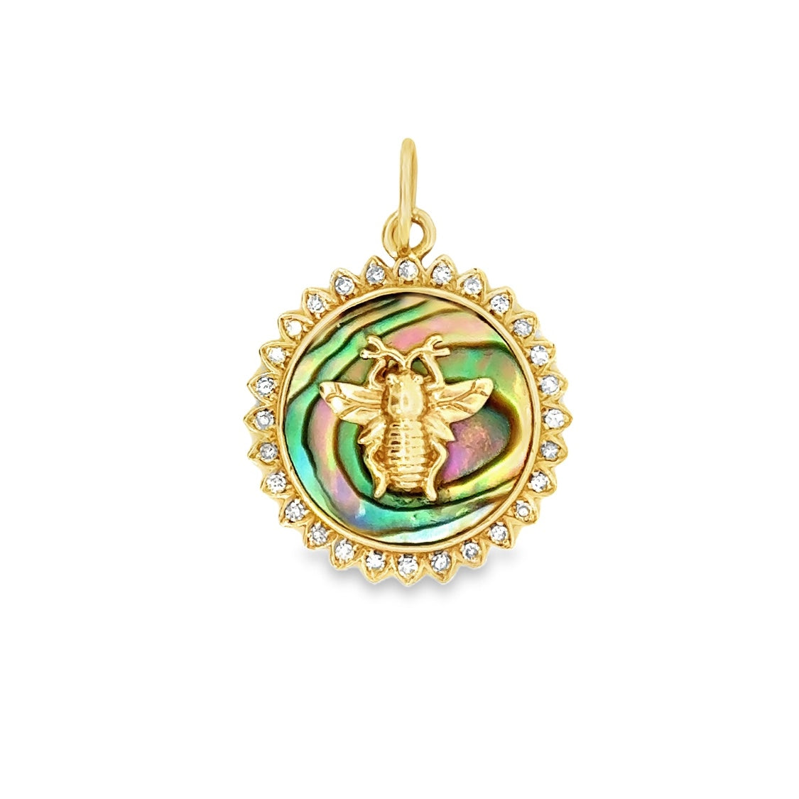 14k Yellow Gold Iridescent Bee Diamond Charm