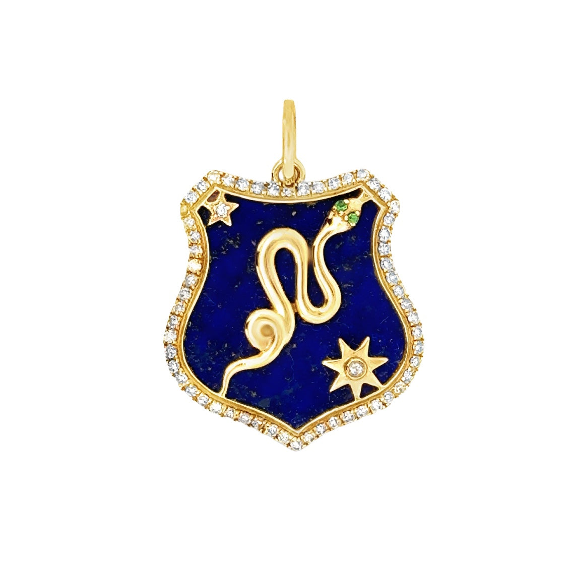 14k Gold Charm Snake Shield Diamond Lapis Charm