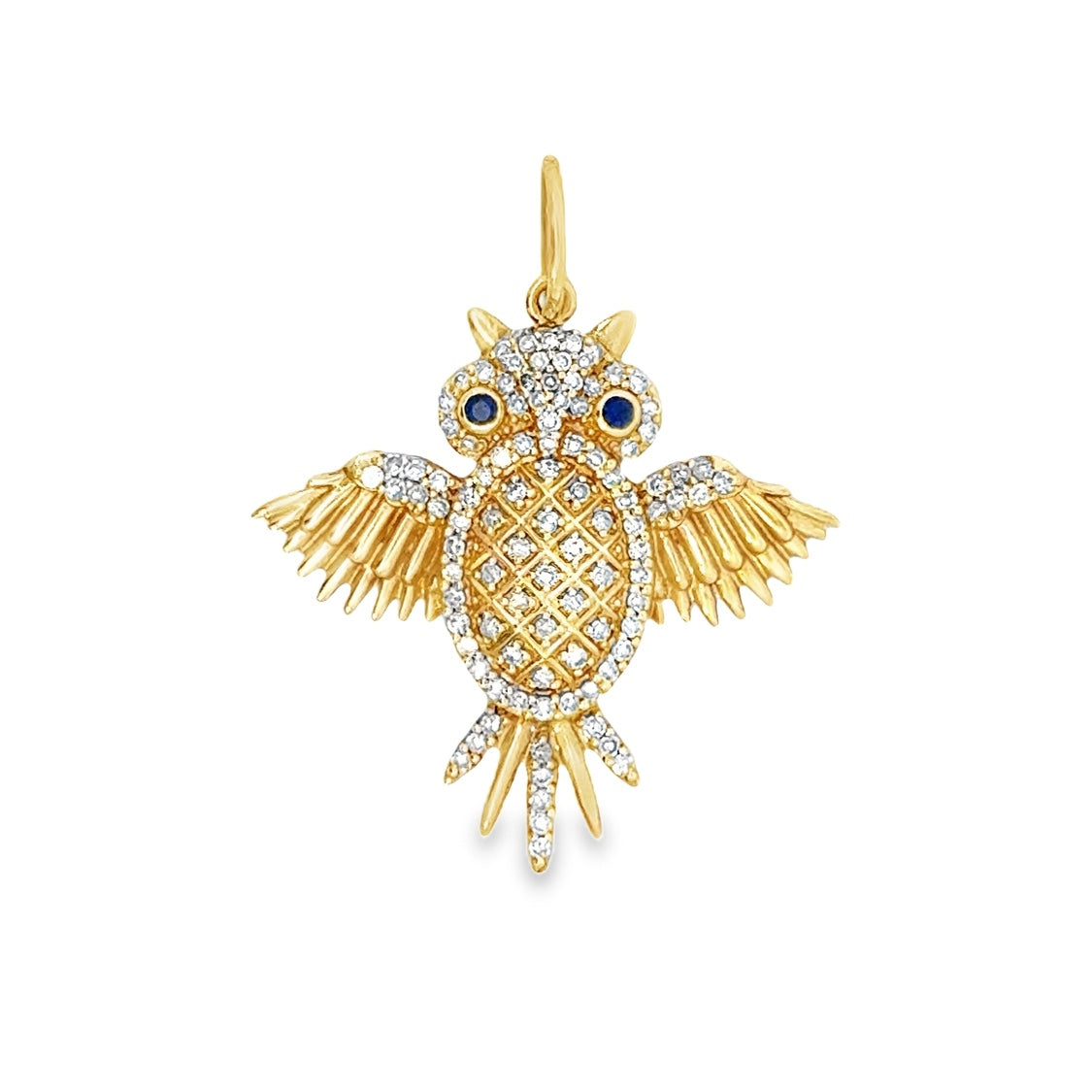 14k Yellow Gold Diamond Owl Charm
