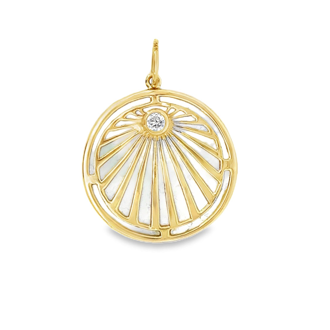 14k Yellow Gold Diamond Circle Sun Beam Charm