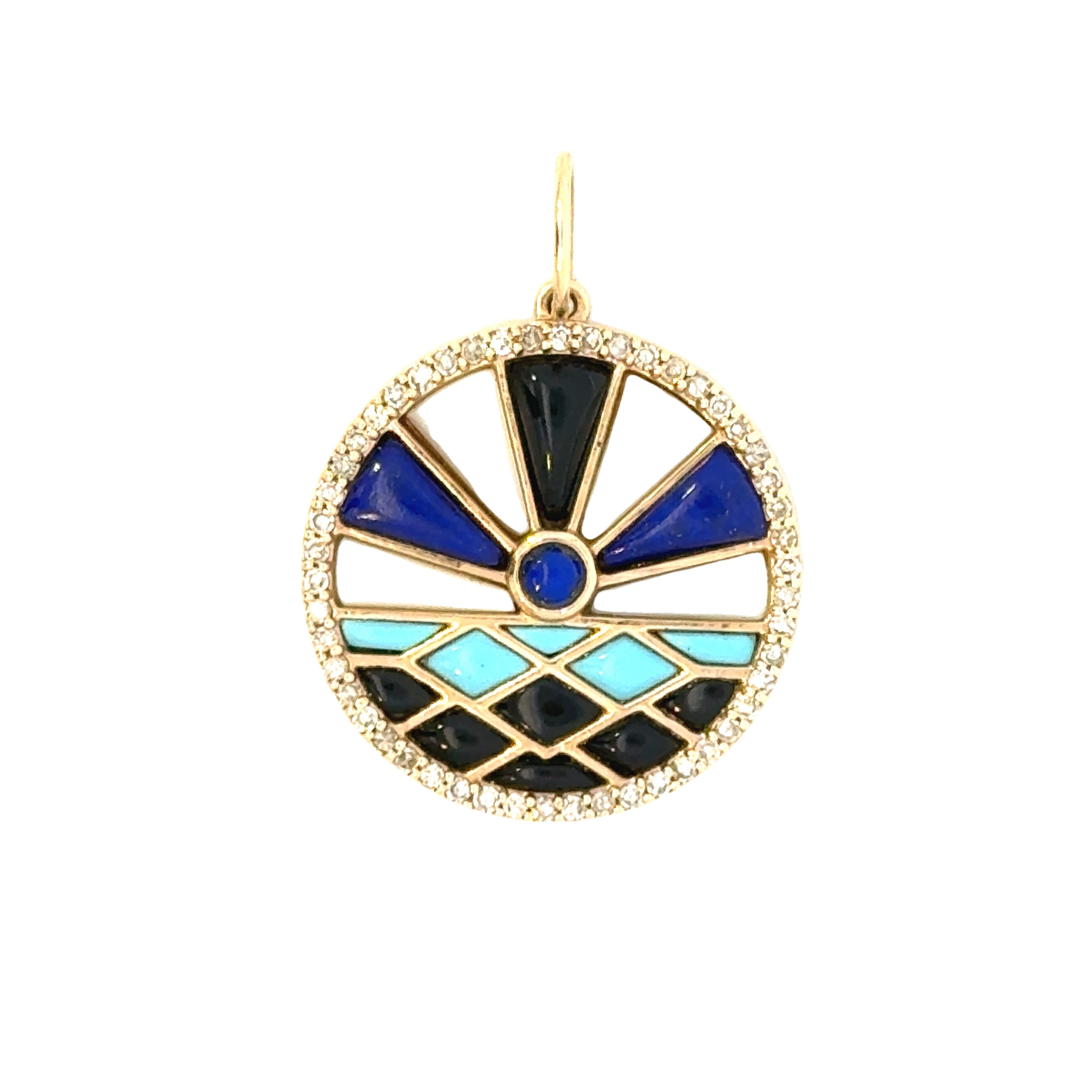 14k Yellow Gold Diamond Blue Circle Charm