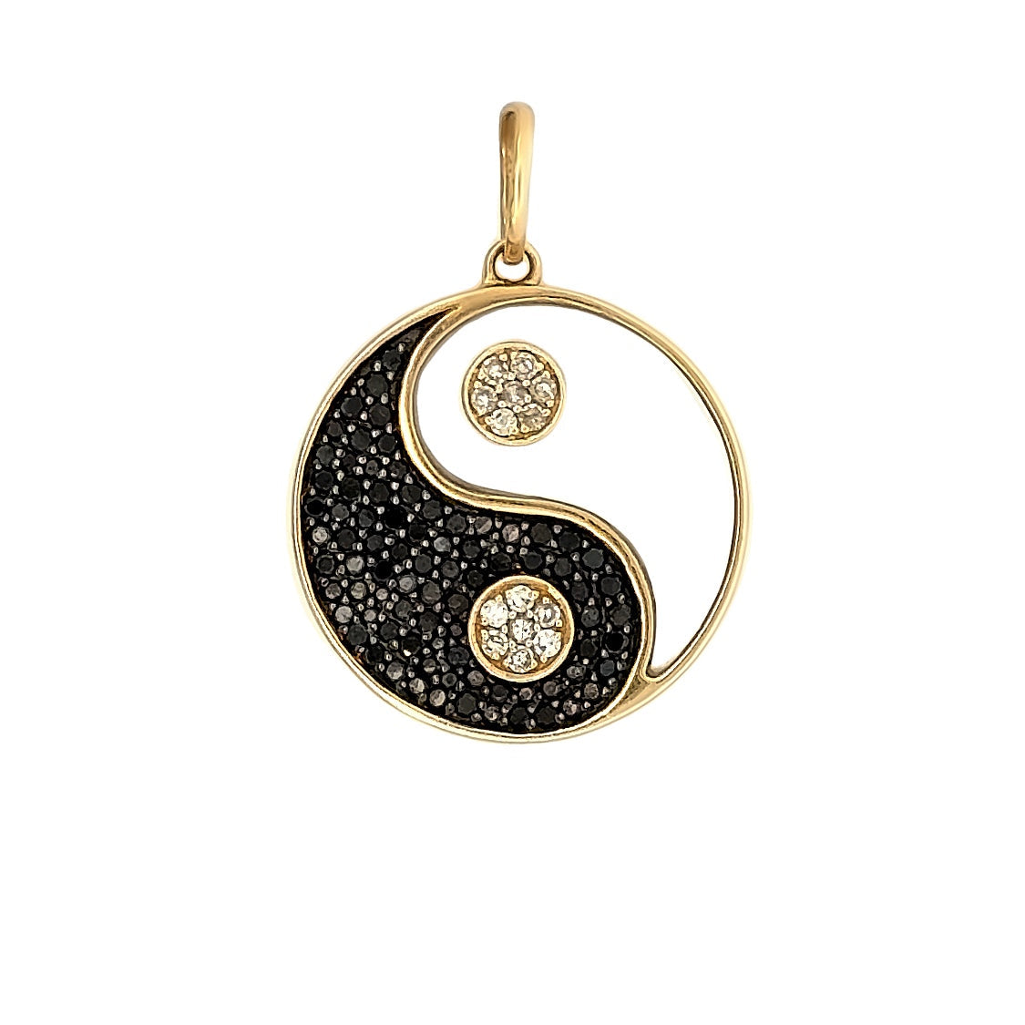 14k Yellow Gold Black Diamonds and Mother of Pearl Yin Yang Charm