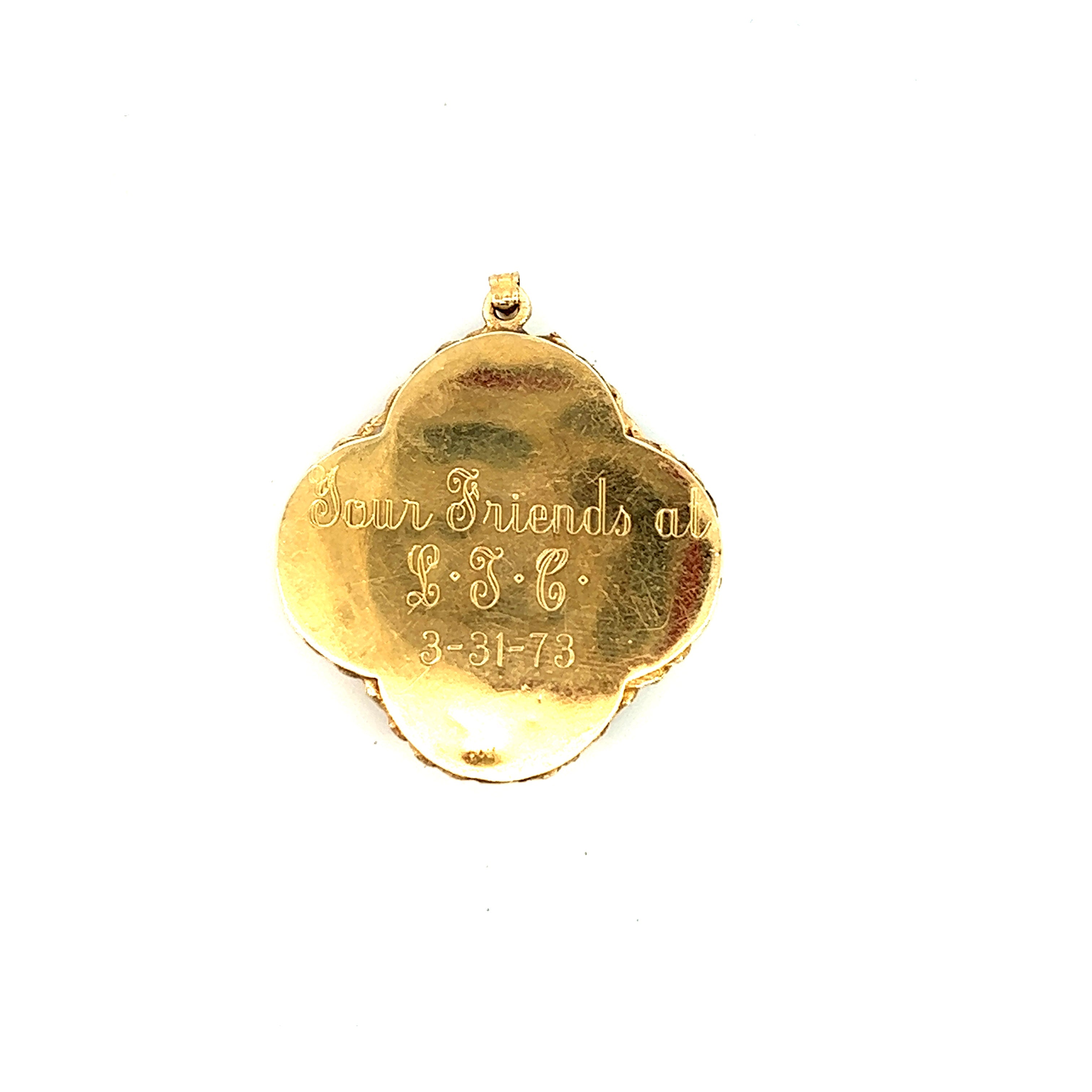 Vintage Garnet Engraved 14k Gold Charm
