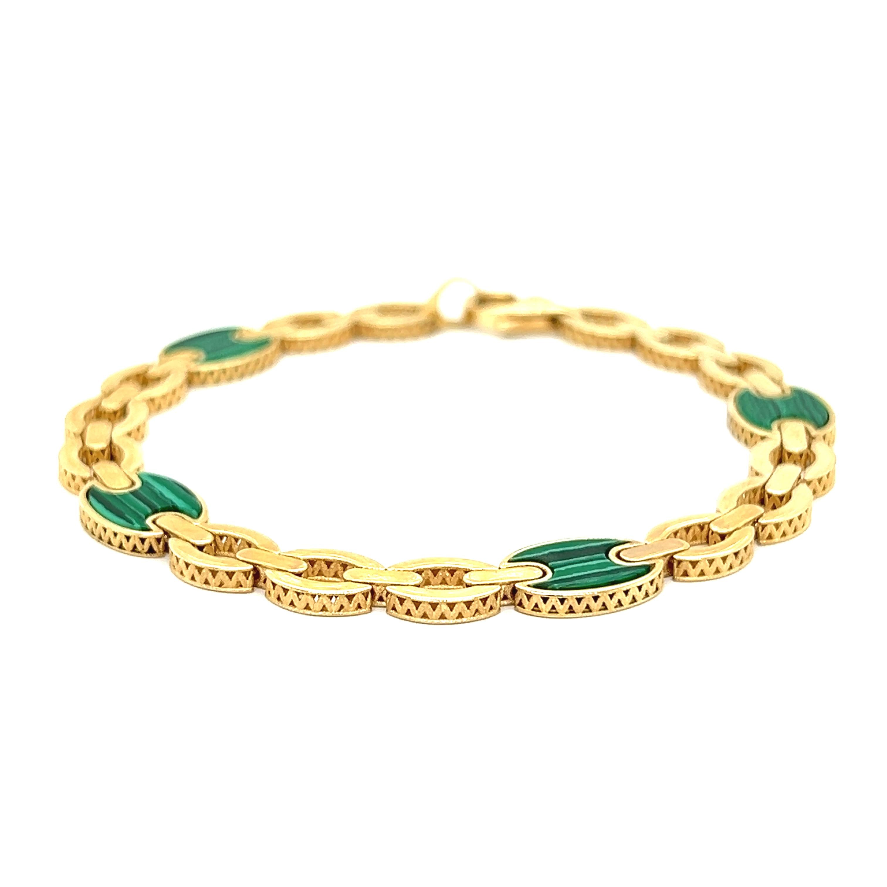 Vintage Green Malachite 14k Gold Bracelet