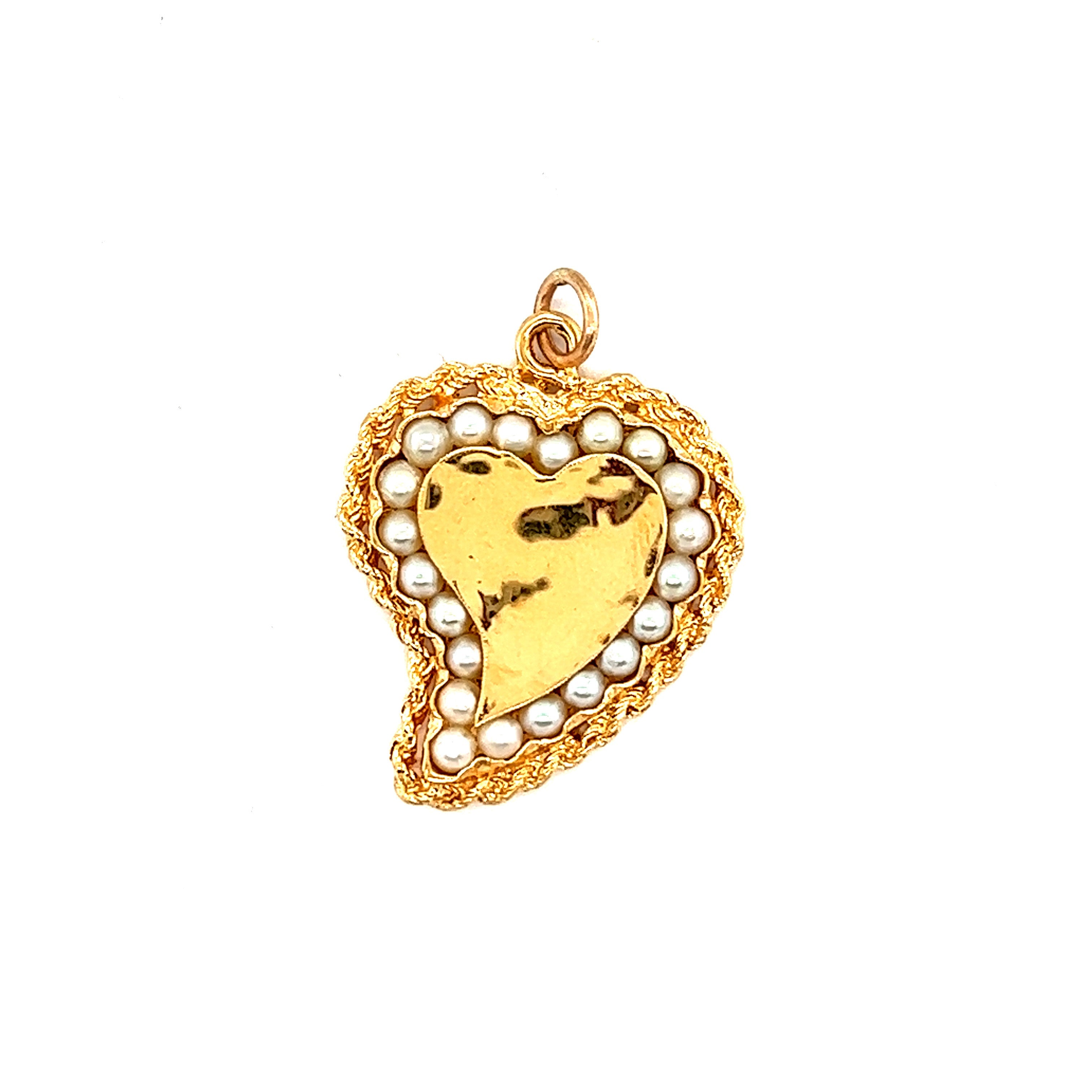 Vintage Pearl Heart 14k Gold Charm