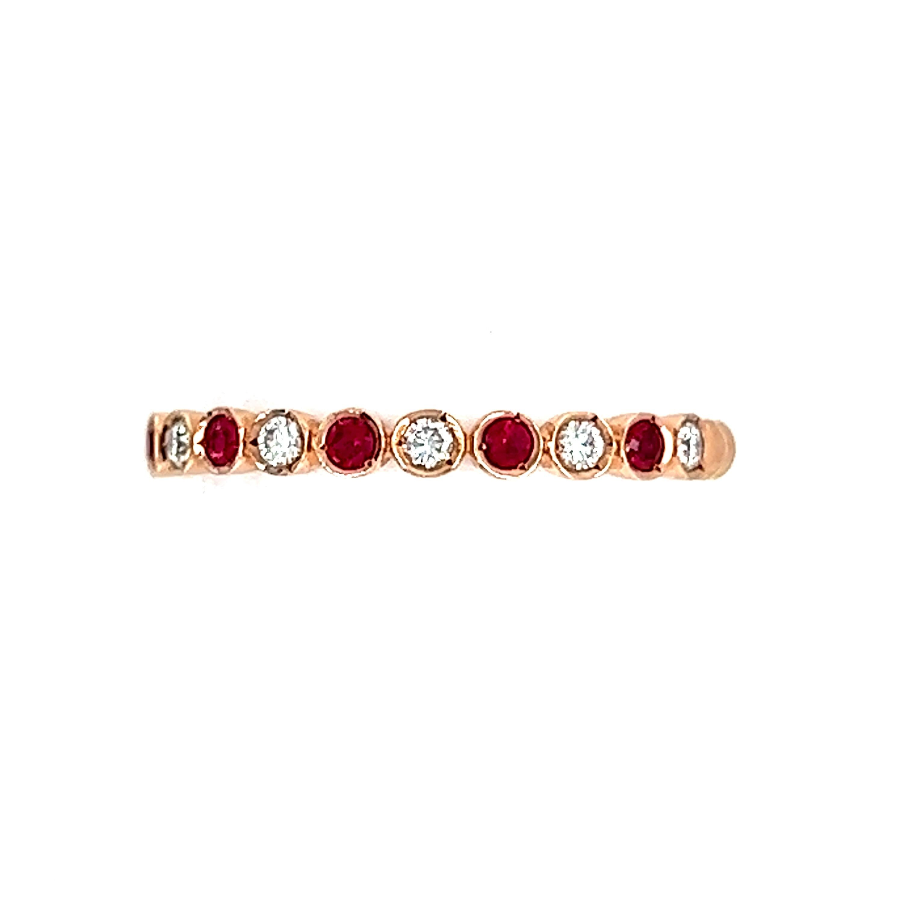 Stacking Ring Diamond Rubies 14k Rose Gold