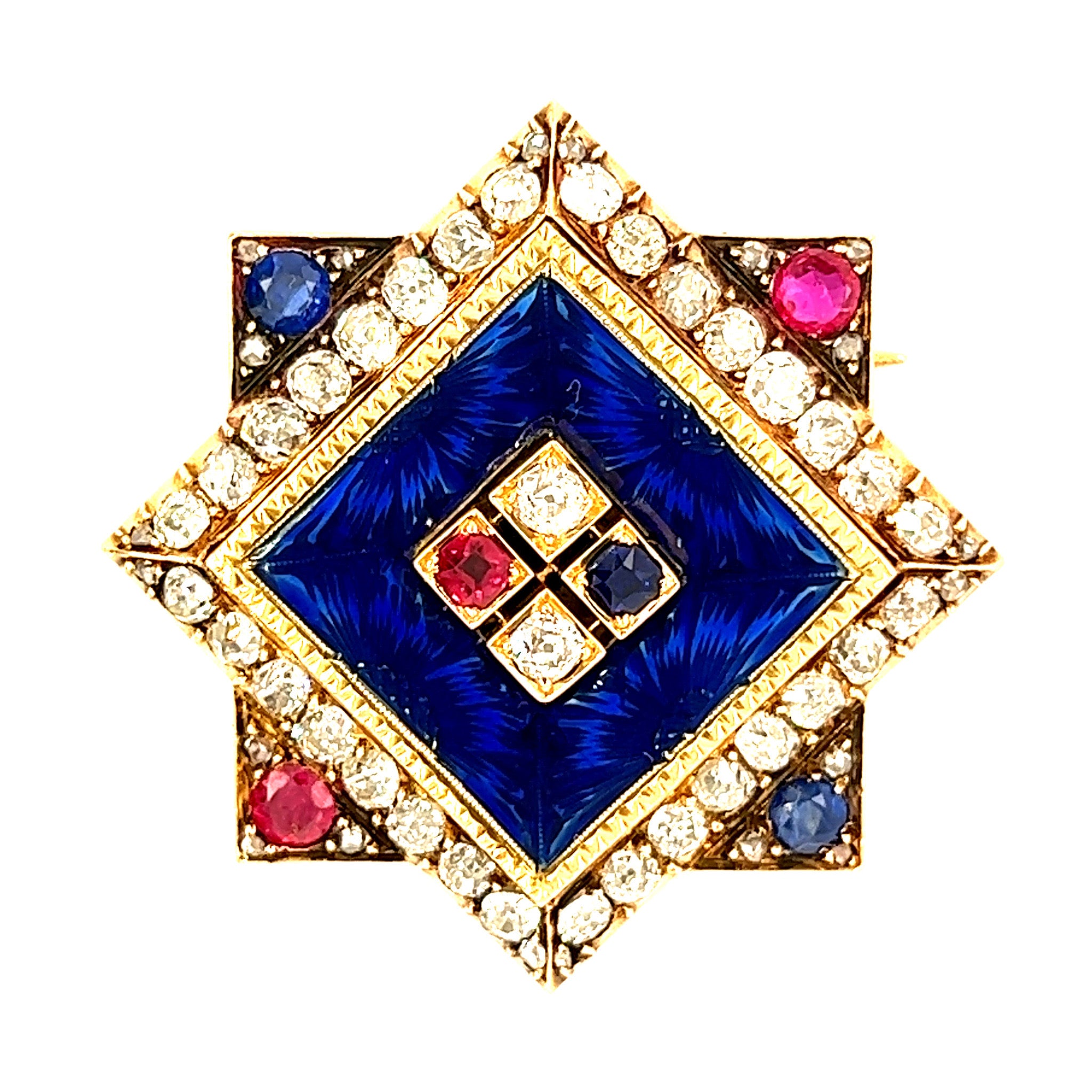Vintage Multicolored Diamond Square Pin