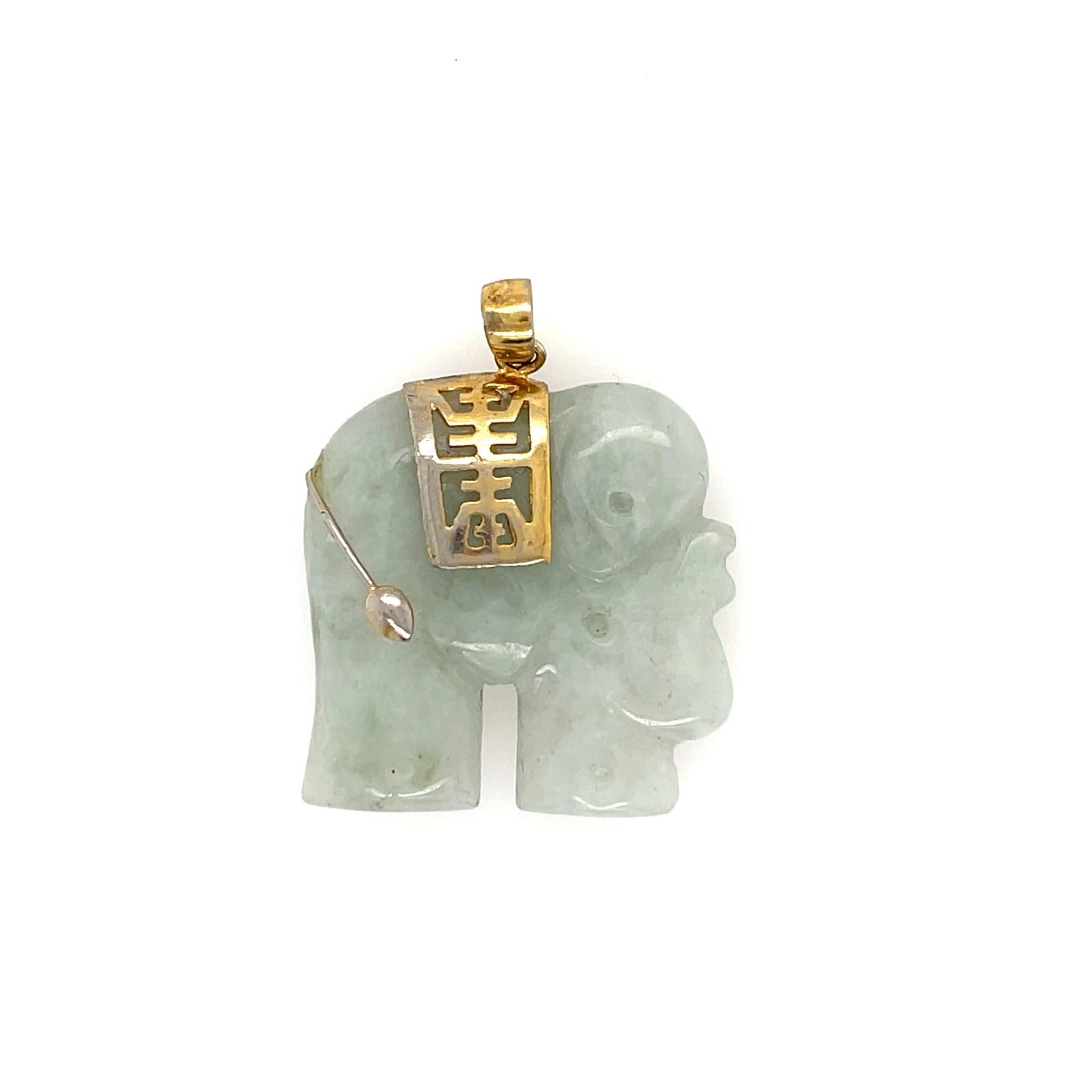 Vintage Gold Jade Elephant Charm