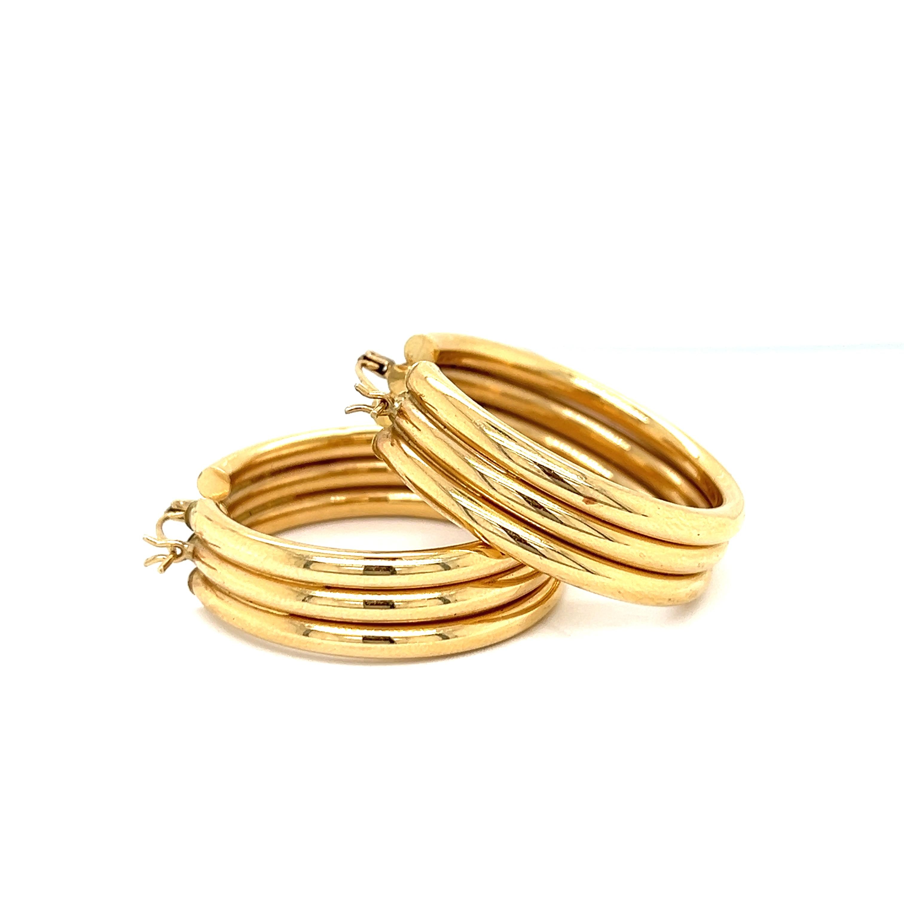 Vintage Triple Hoop 14k Gold Earrings