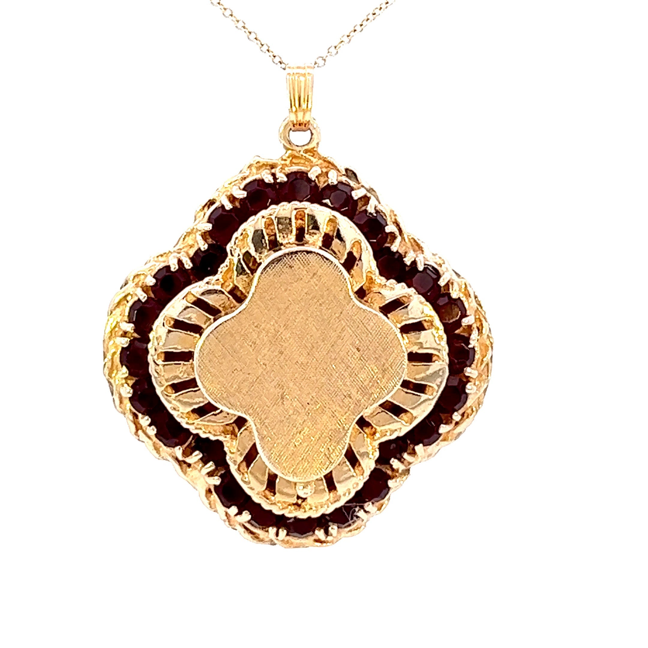 Vintage Garnet Engraved 14k Gold Charm