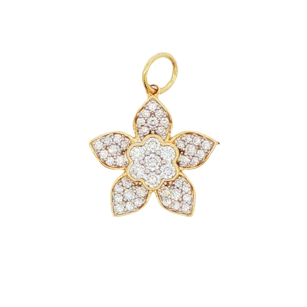 14k Yellow Gold Diamond Flower Charm