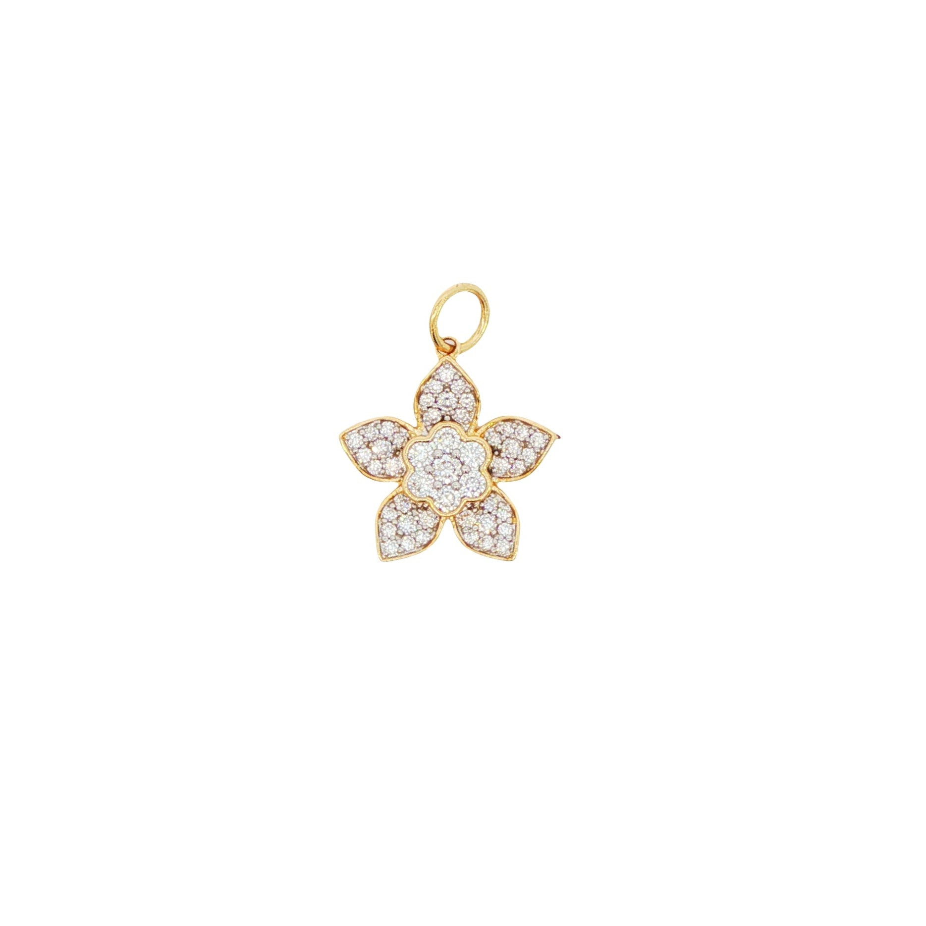 14k Yellow Gold Diamond Flower Charm