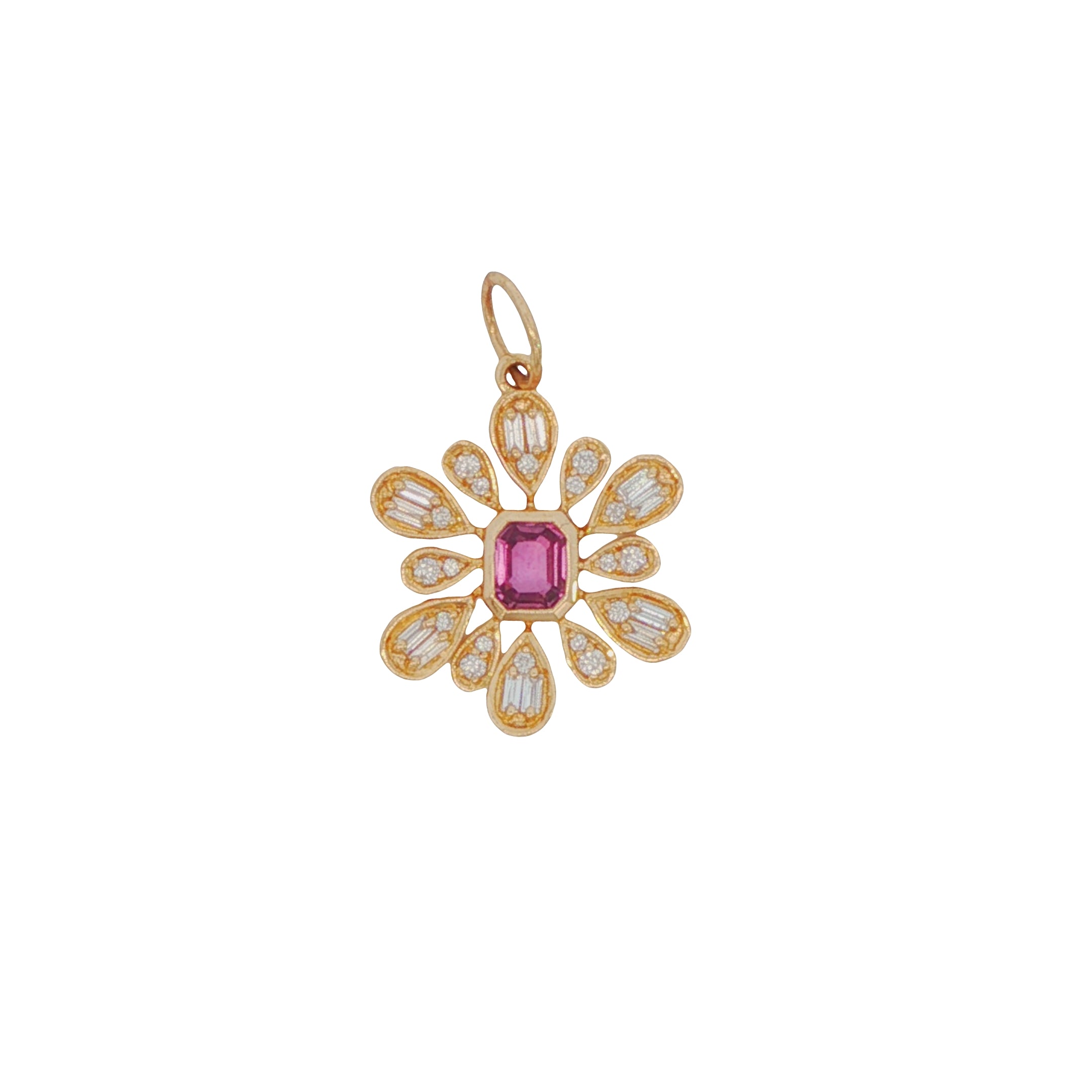 14k Yellow Gold Diamond Gemstone Flower Charm