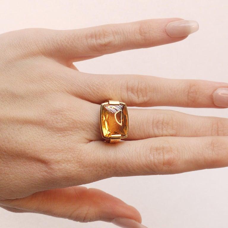 Vintage Citrine Signed Bvlgari Metropolis 18k Gold Ring