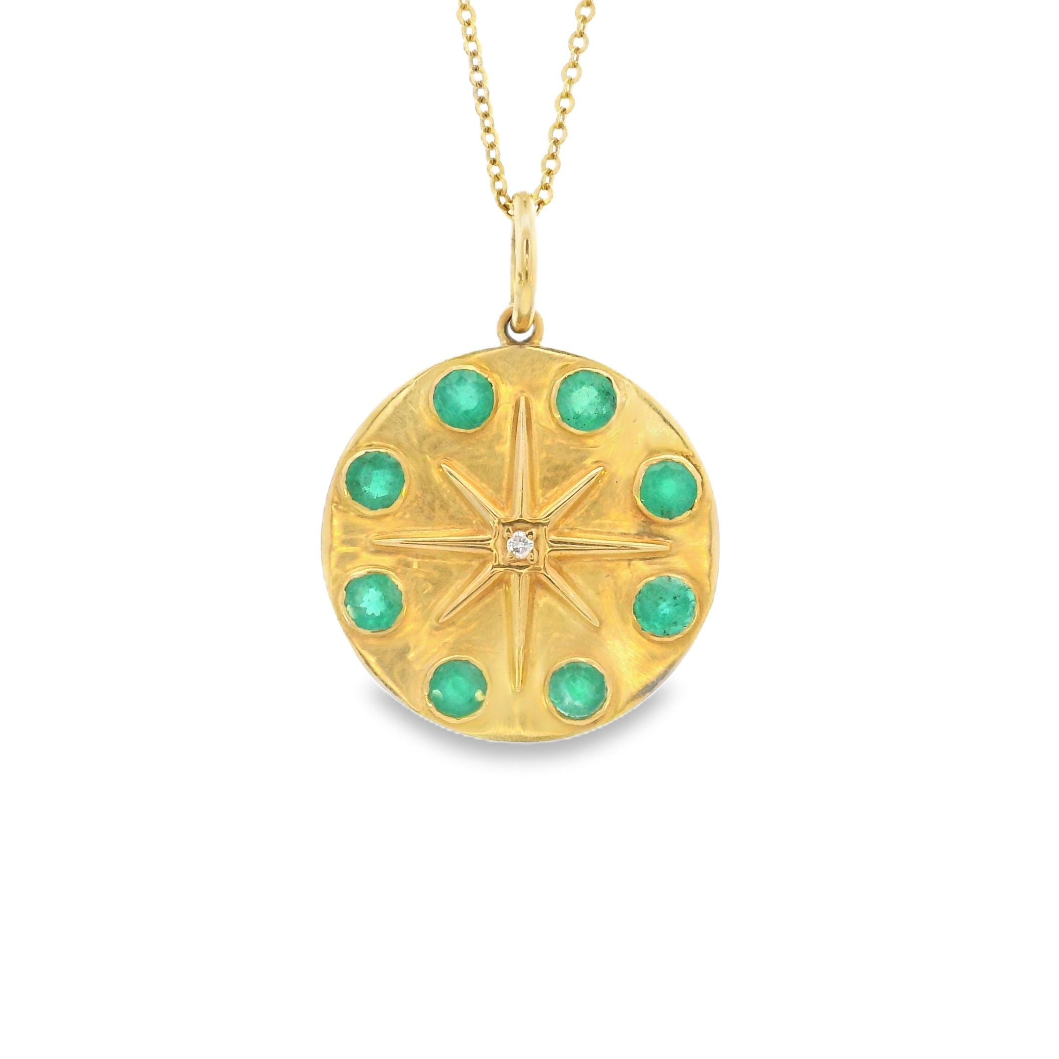 14k Yellow Gold Circle Emerald Charm