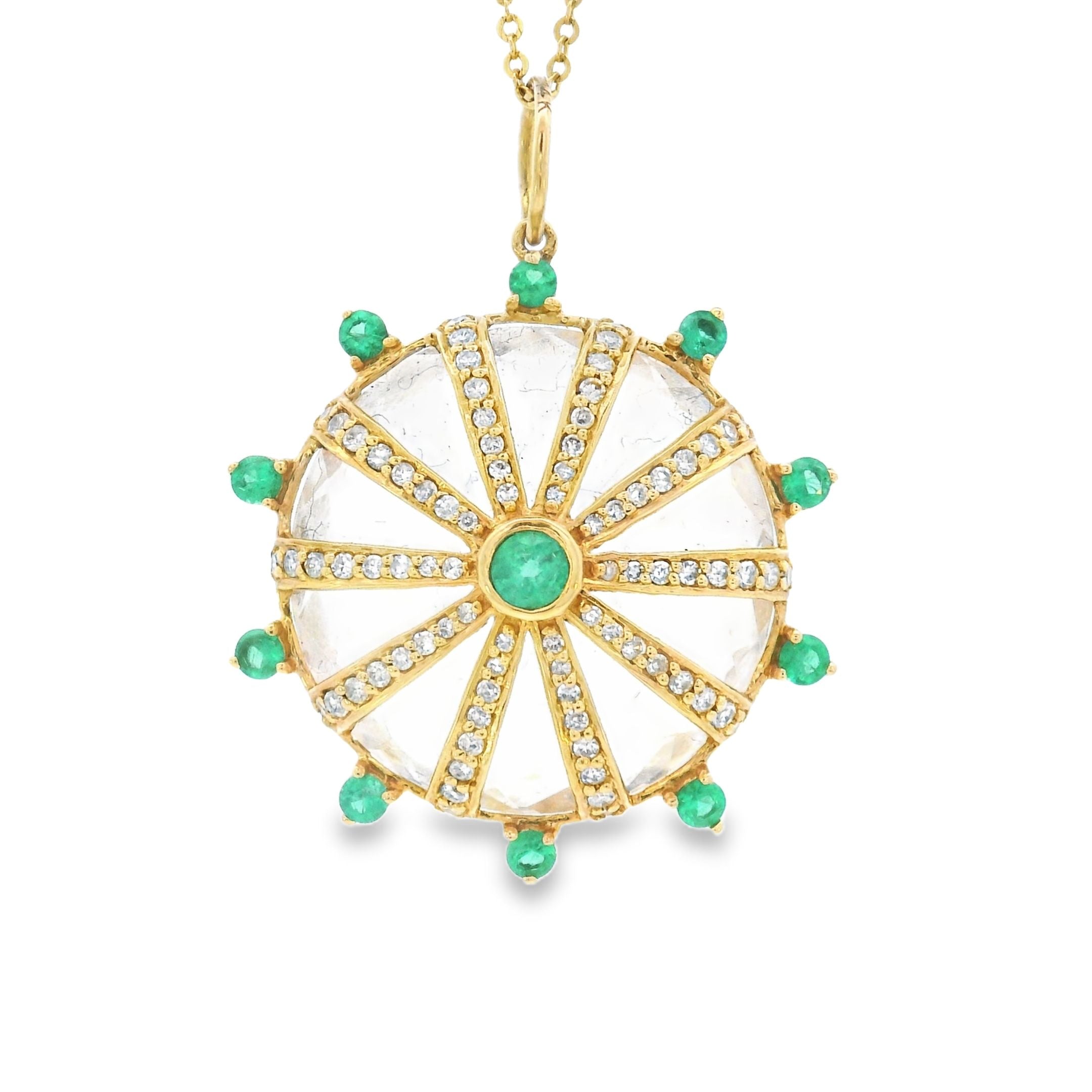 14k Yellow Gold Diamond Emerald Crystal Circle Charm