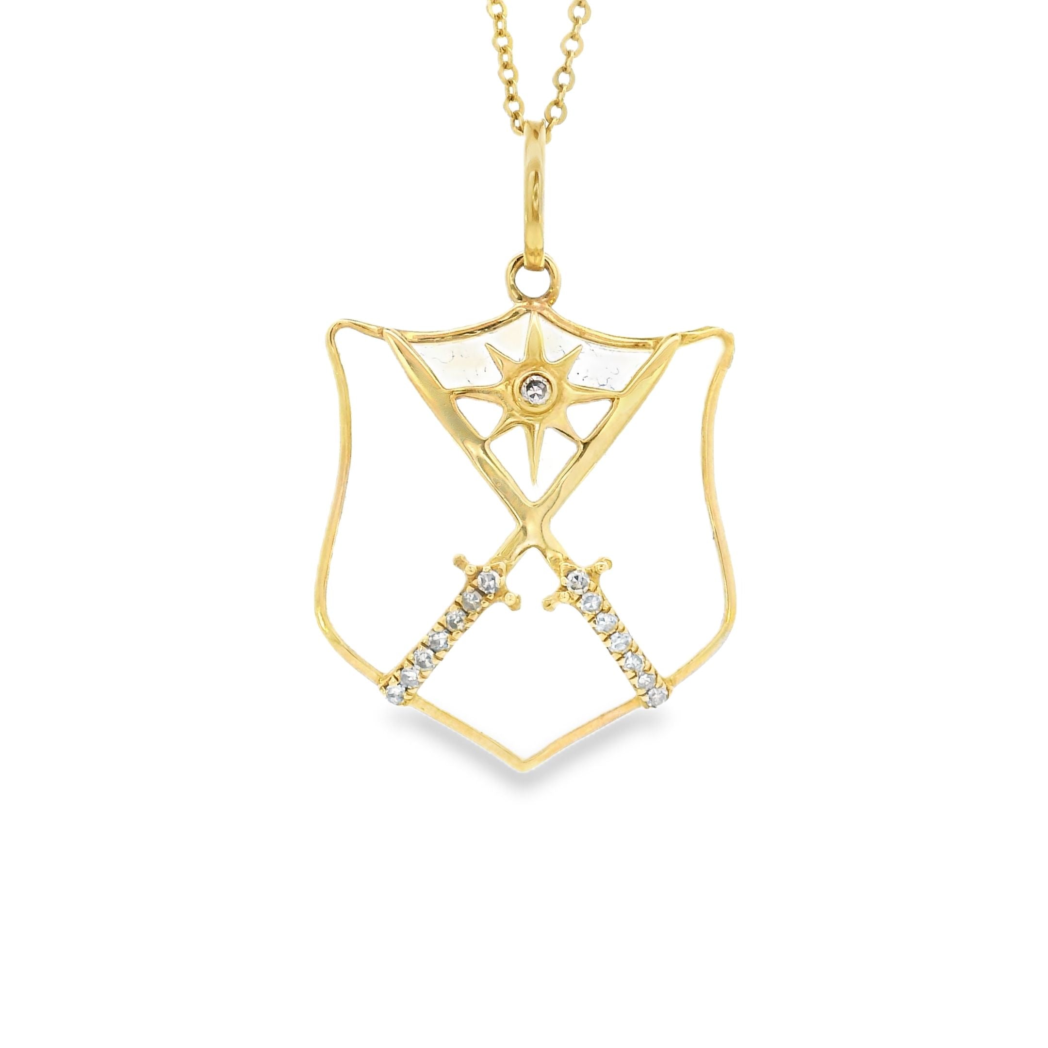 14k Gold Diamond Crystal Shield Charm