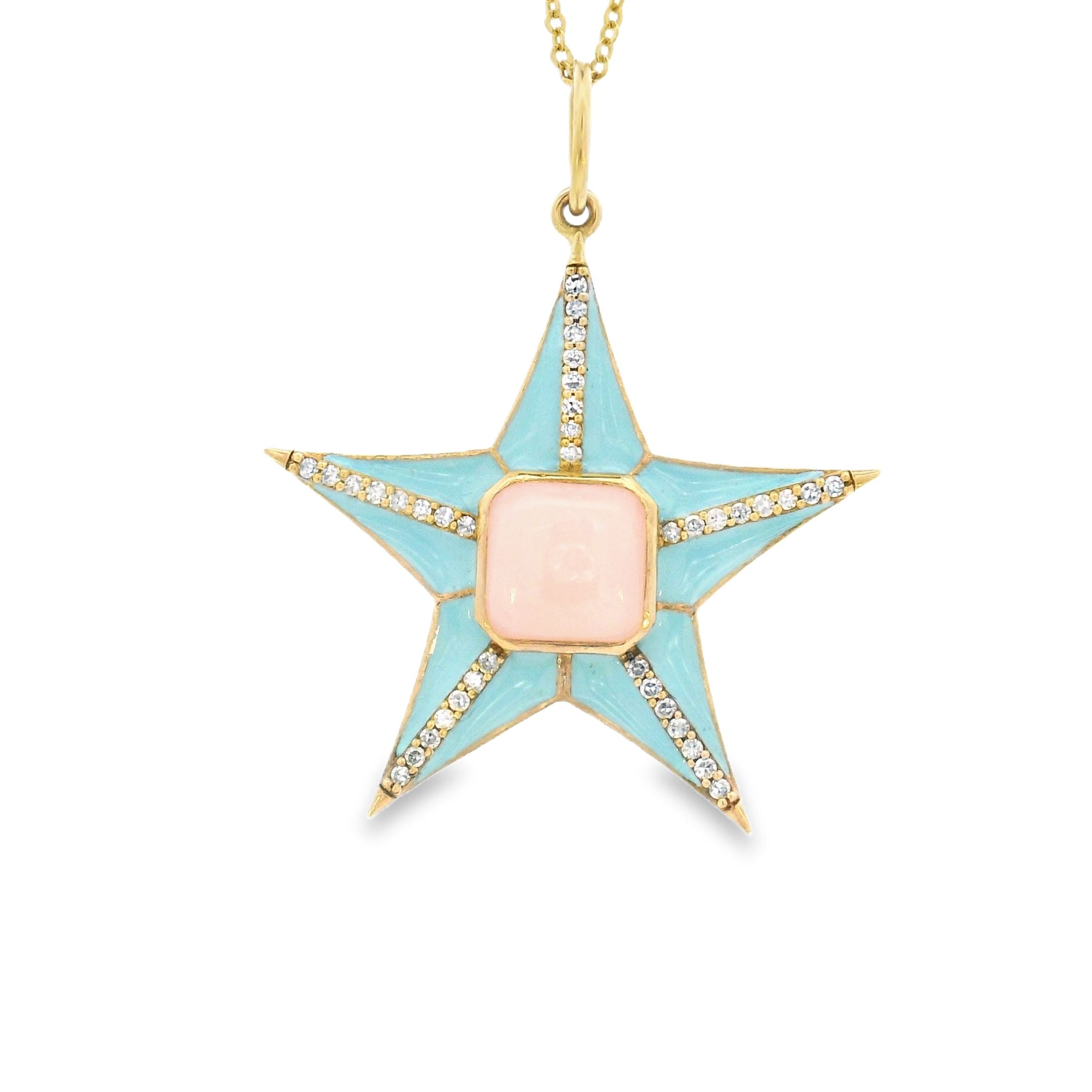 14k Gold Star Turquoise and Diamond Charm