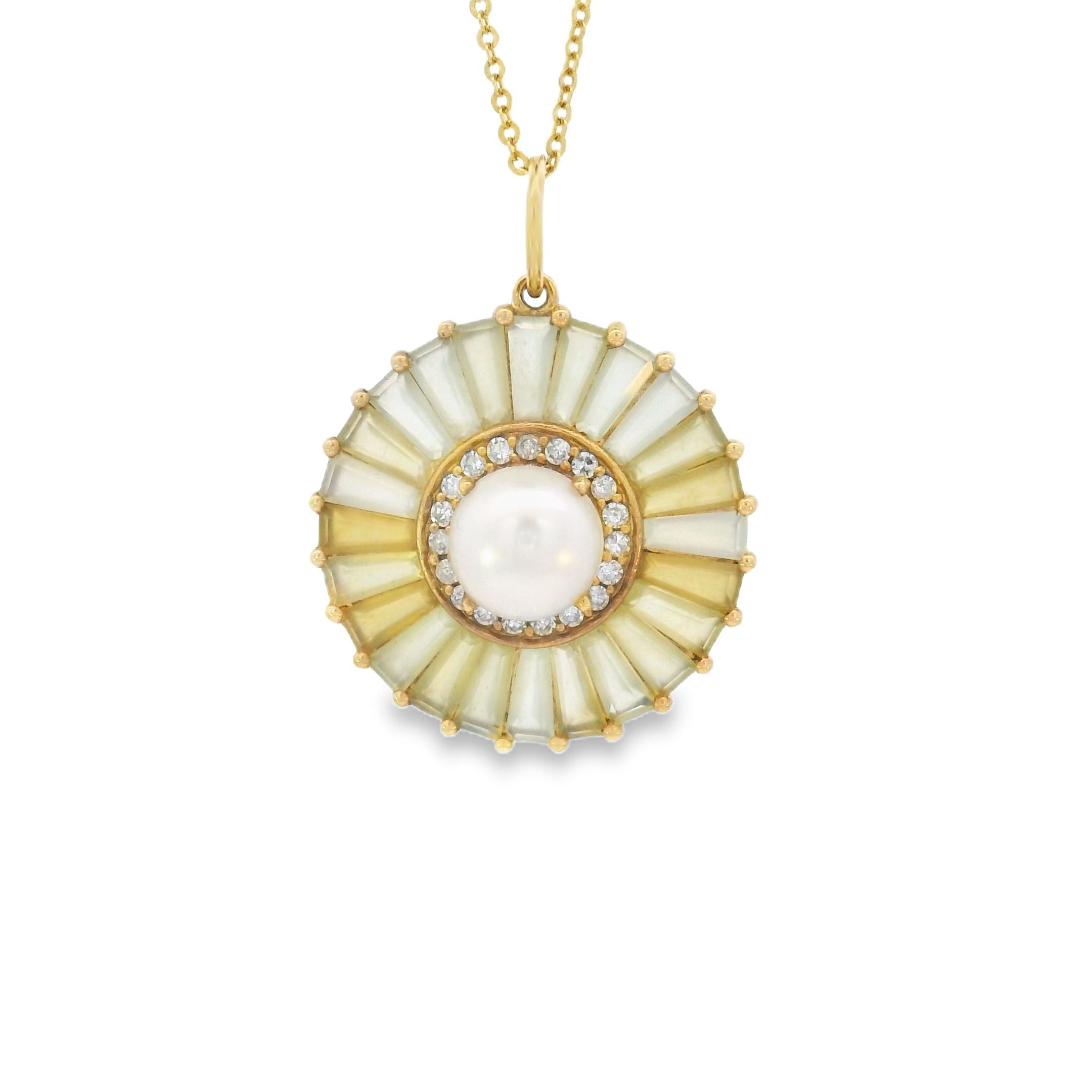 14k Yellow Gold Gemstone Diamond and Pearl Circle Charm