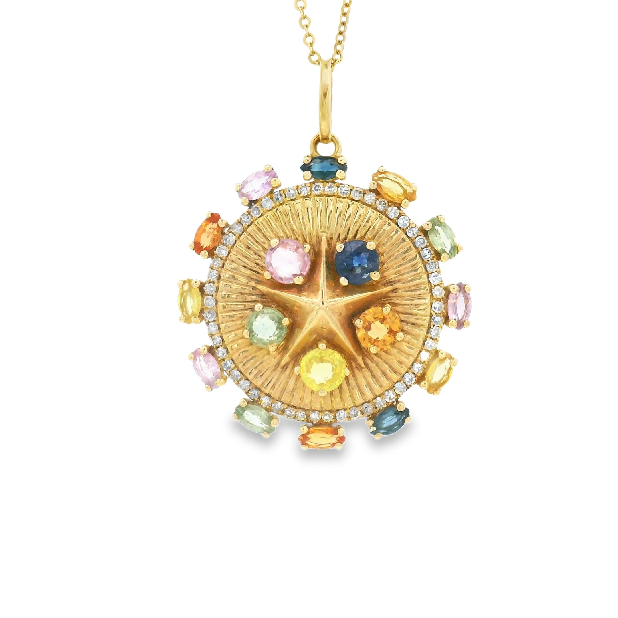 14k Yellow Gold Multi-Sapphire and Diamond Circle Charm