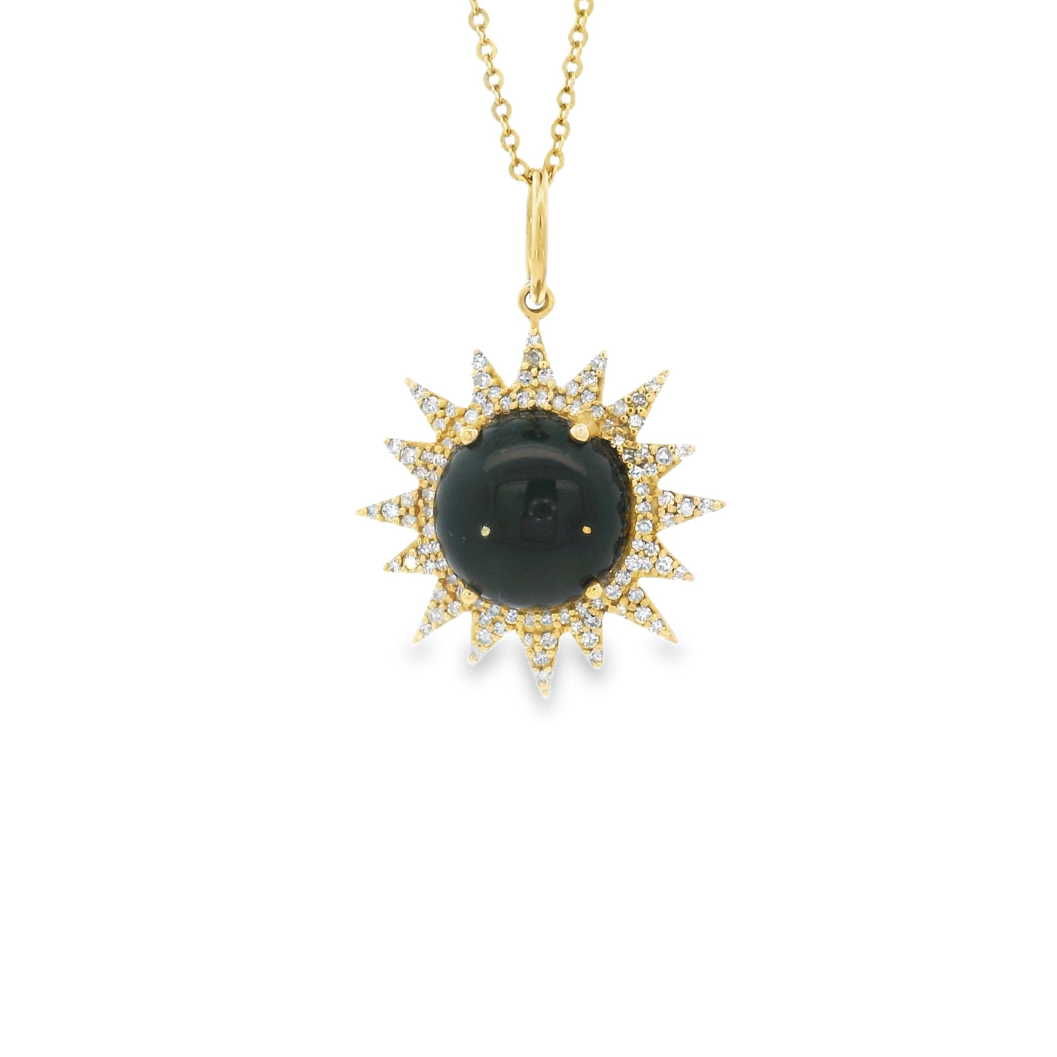 Onyx and Diamond Sun 14k Gold Charm