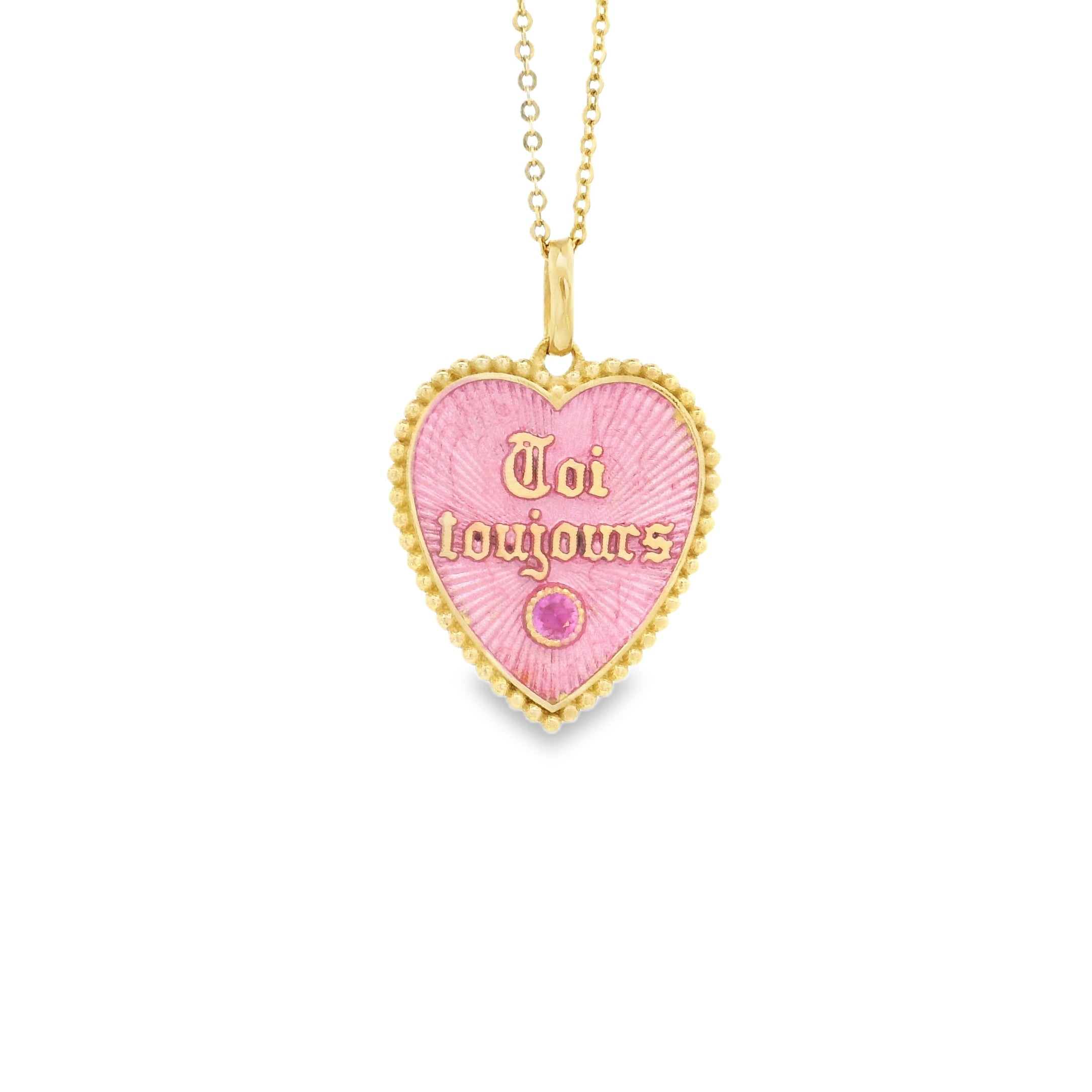 Vintage Pink Sapphire "Toi Toujours" Heart 18k Gold Charm