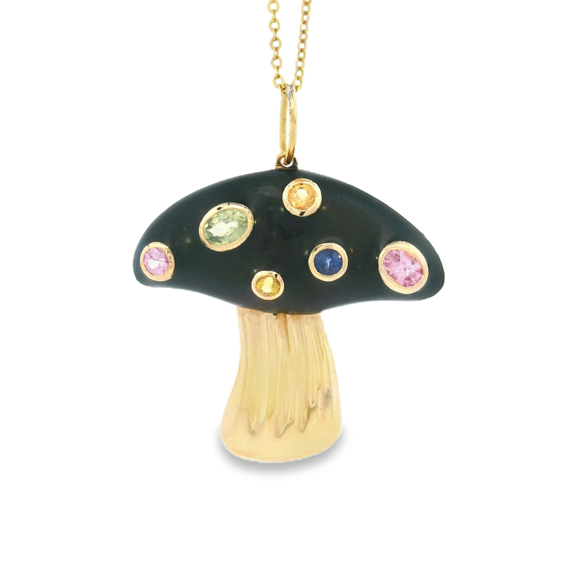 Enamel and Sapphire Mushroom 14k Gold Charm