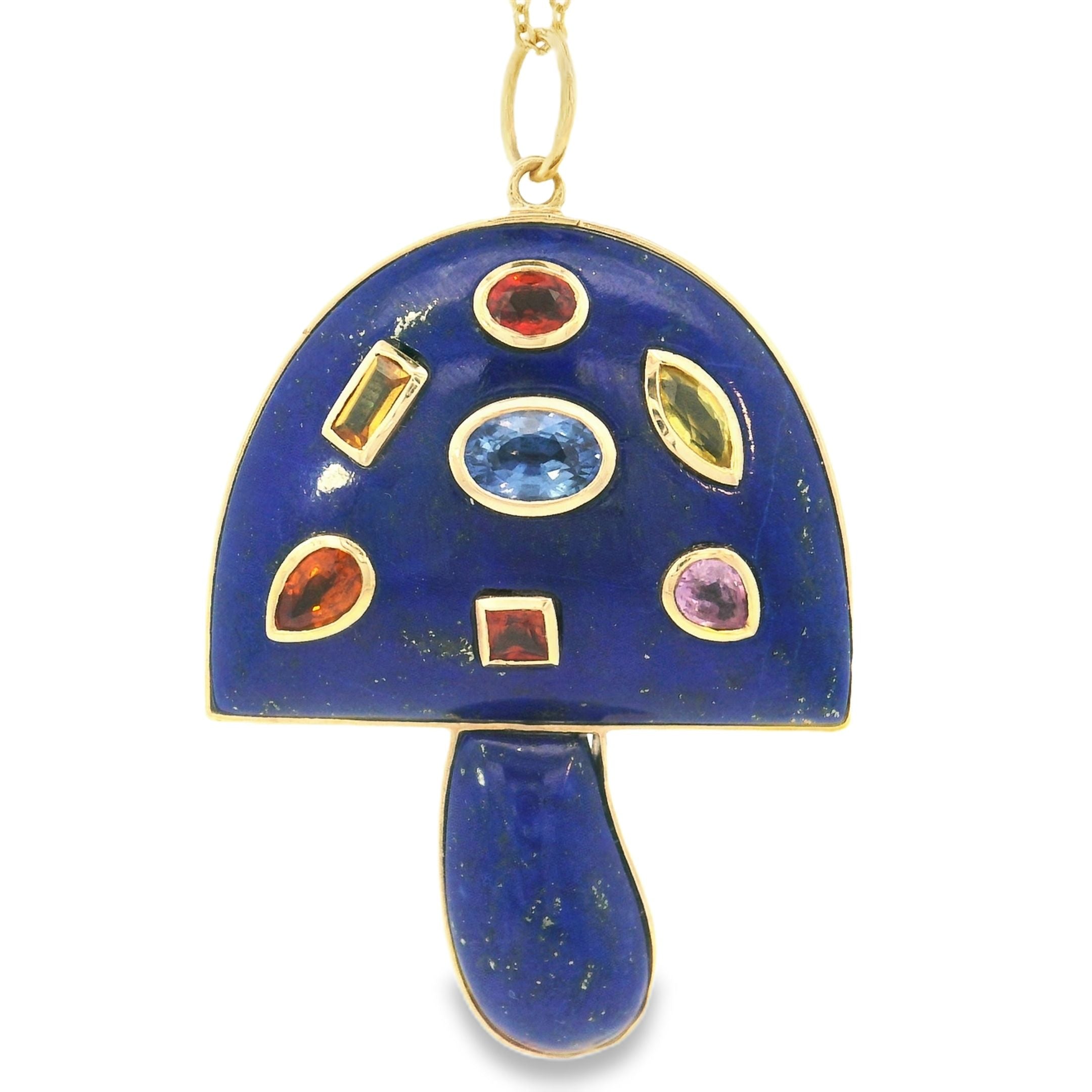 14k Yellow Gold X-Large Lapis Multi-Gemstone Mushroom Charm