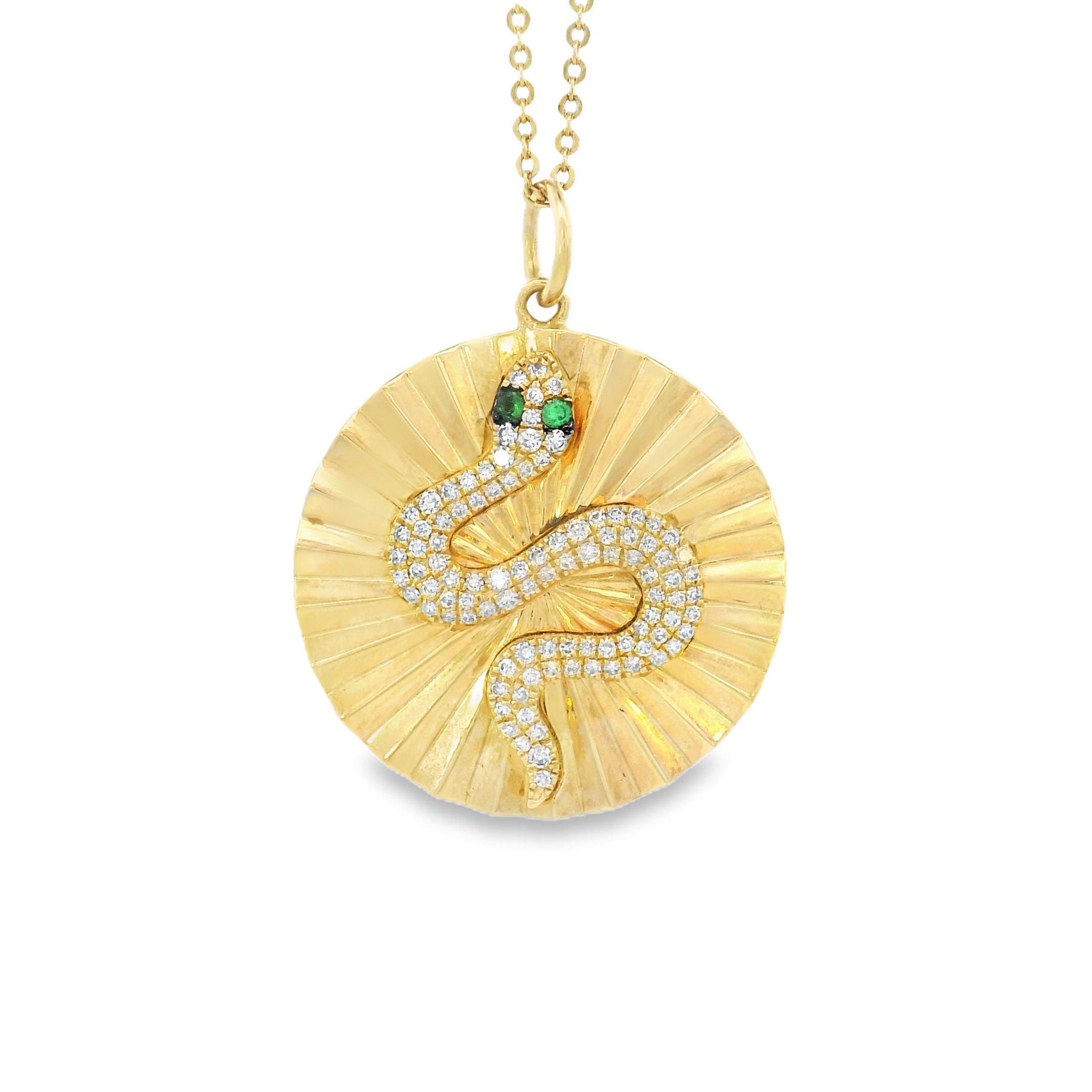 Snake Circle Diamond and Emerald 14k Gold Charm