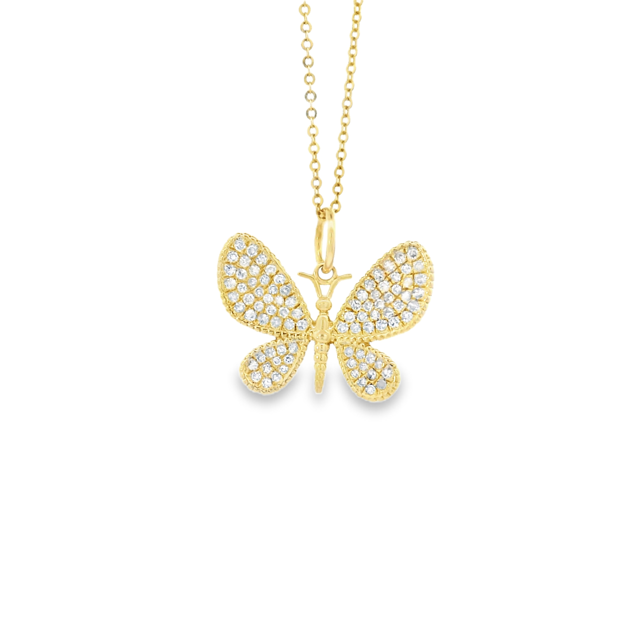 Dije de oro de 14 k con diamantes y mariposa