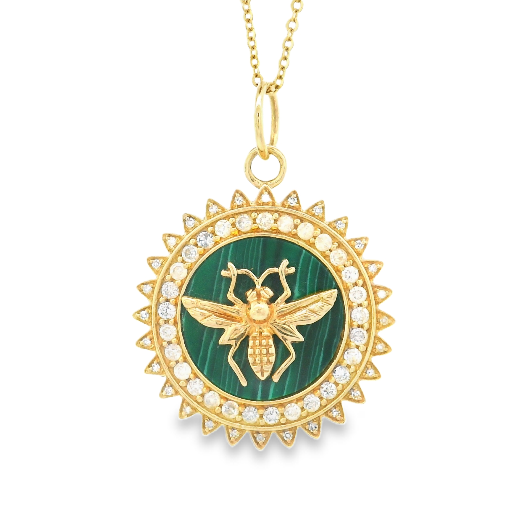 14k Yellow Gold Diamond Malachite Bee Charm