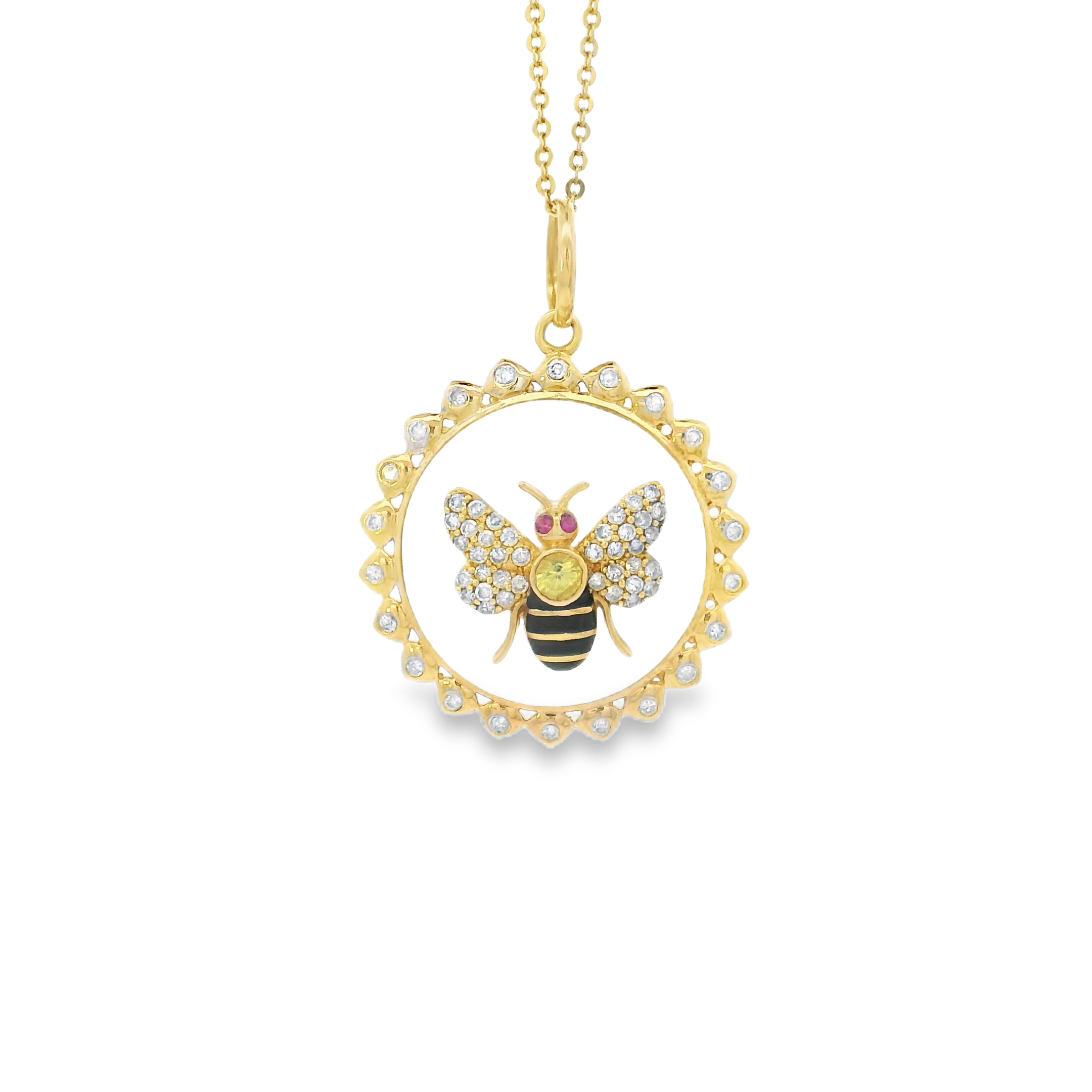 14k Yellow Gold Diamond and Sapphire Crystal Bee Charm