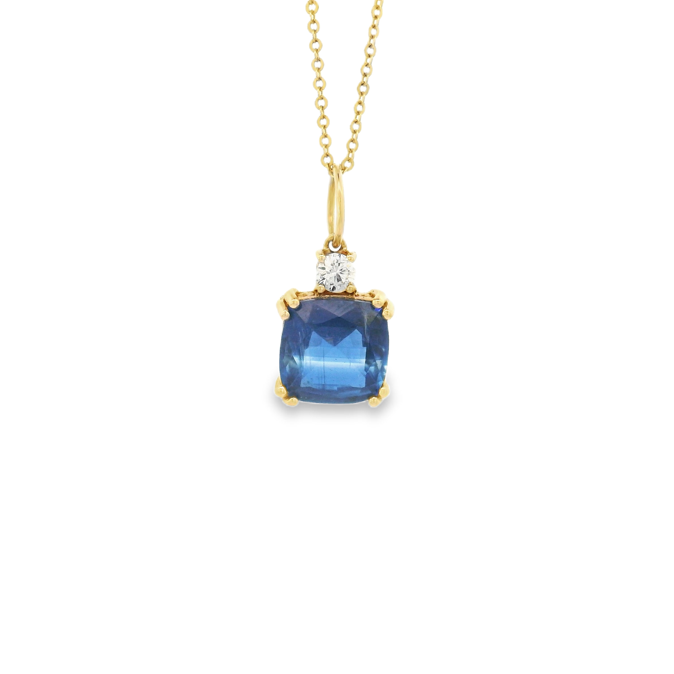 14K Yellow Gold Blue Kunzite Diamond Dangle Charm